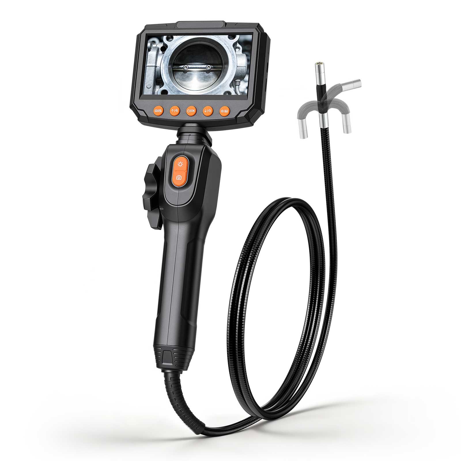 VEVOR Endoscopio Cámara de Inspección Articulado 180°, Cámara de Inspección de Tuberías con Sonda de 8 mm, Pantalla IPS, Cable de 1,5 m, Zoom Multinivel, 32 GB, 8 Luces LED 3 Niveles para HVAC Motores