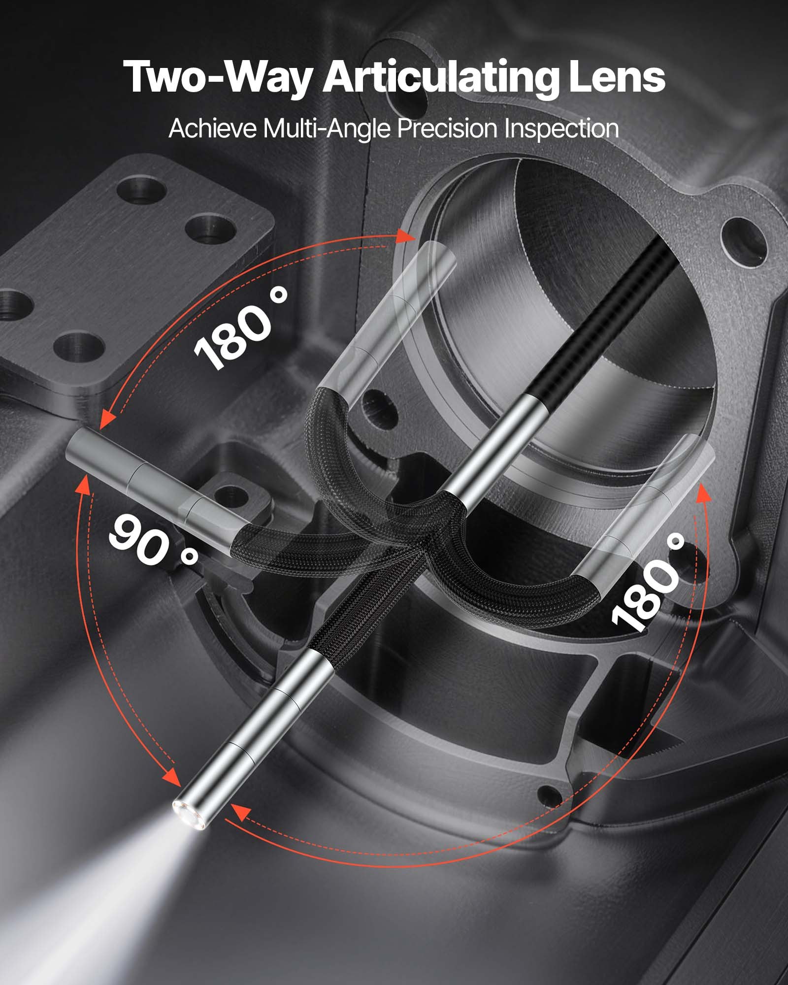 VEVOR Endoscopio Cámara de Inspección Articulado 180°, Cámara de Inspección de Tuberías con Sonda de 3,9 mm, Pantalla IPS, Cable de 1,5 m, Zoom Multinivel, 32 GB, para HVAC Motores Espacios Reducidos