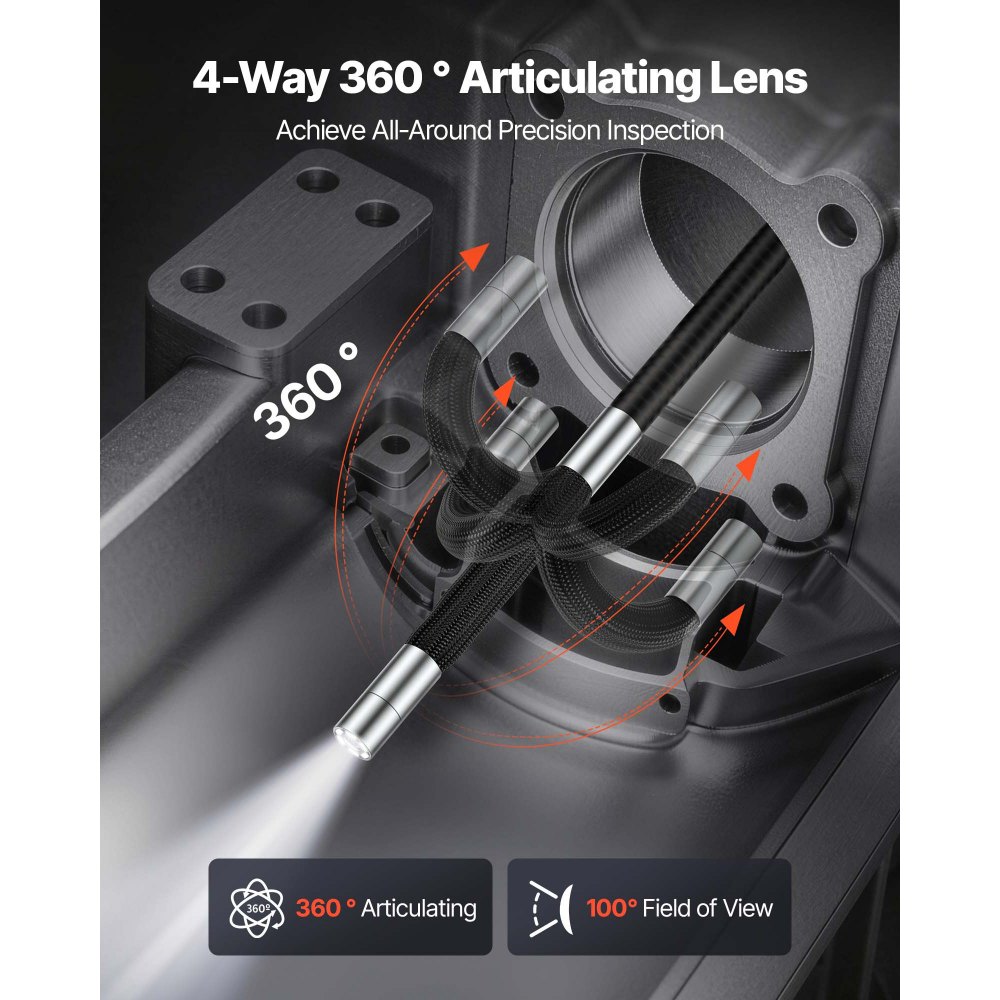 VEVOR Endoscopio Cámara de Inspección de 360° Articulado en 4 Direcciones con Pantalla IPS, 3000 mAh, Sonda de 8 mm, 32 GB, Cable de 1,5 m, Luces LED, Zoom Multinivel, para Automoción y Fontanería