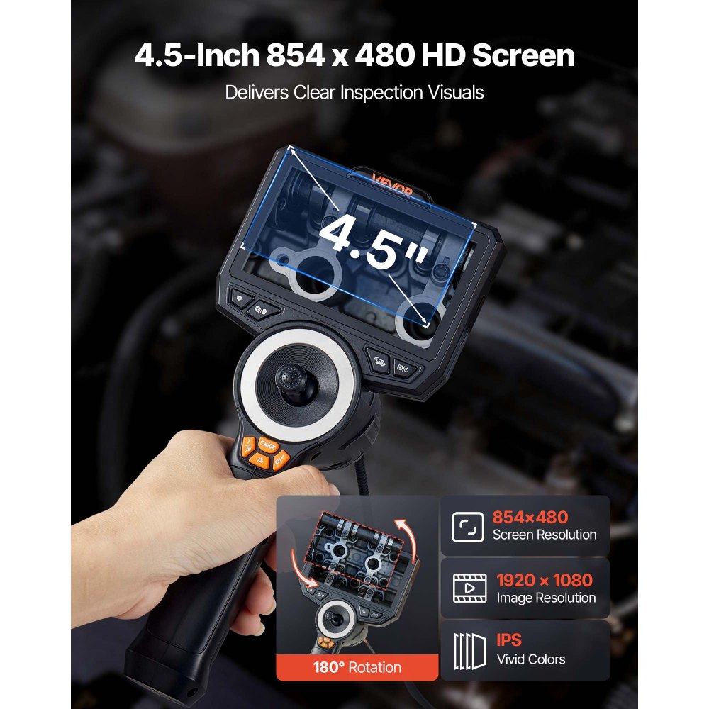 VEVOR Endoscopio Cámara de Inspección de 360° Articulado en 4 Direcciones con Pantalla IPS, 3000 mAh, Sonda de 8 mm, 32 GB, Cable de 1,5 m, Luces LED, Zoom Multinivel, para Automoción y Fontanería