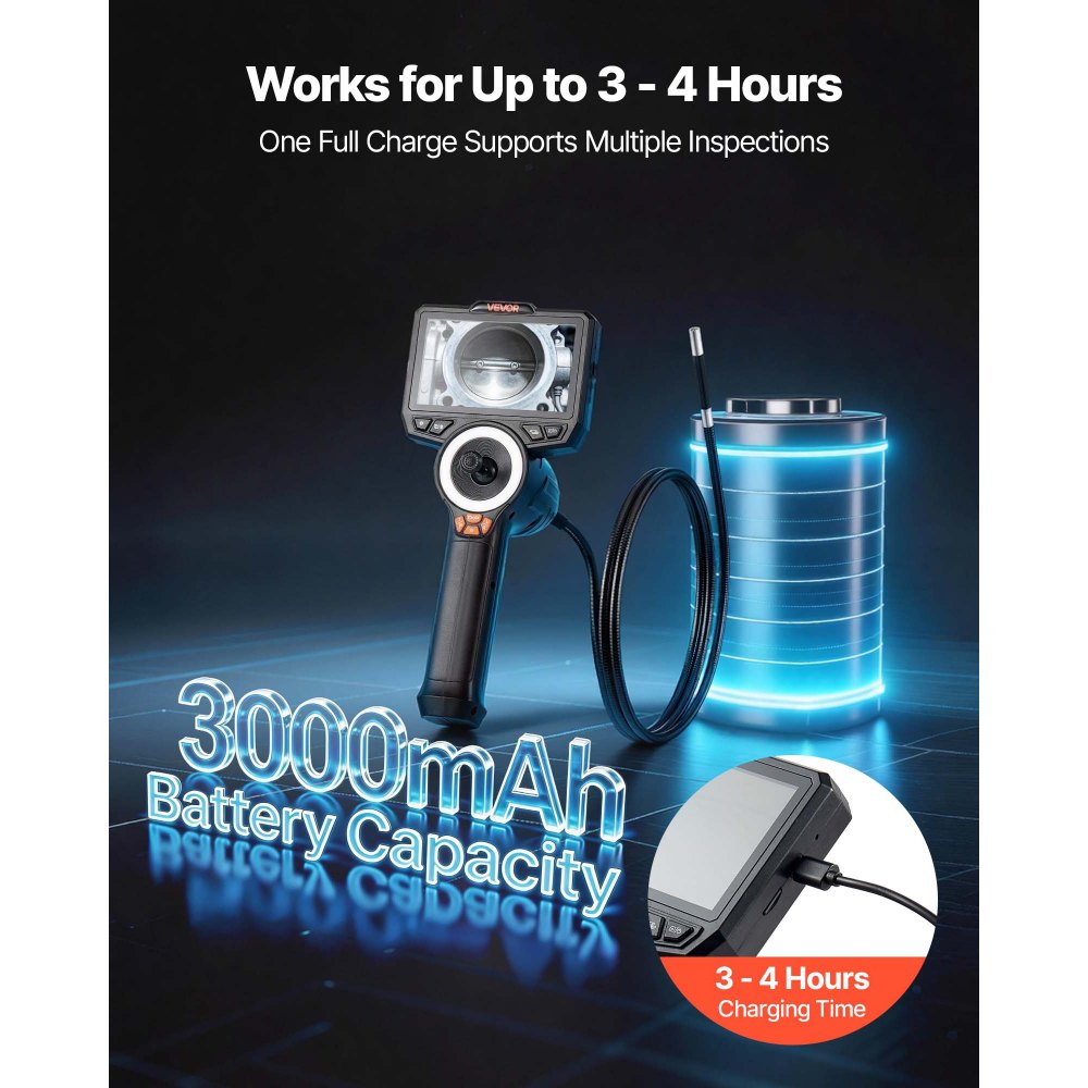 VEVOR Endoscopio Cámara de Inspección de 360° Articulado en 4 Direcciones con Pantalla IPS, 3000 mAh, Sonda de 8 mm, 32 GB, Cable de 1,5 m, Luces LED, Zoom Multinivel, para Automoción y Fontanería