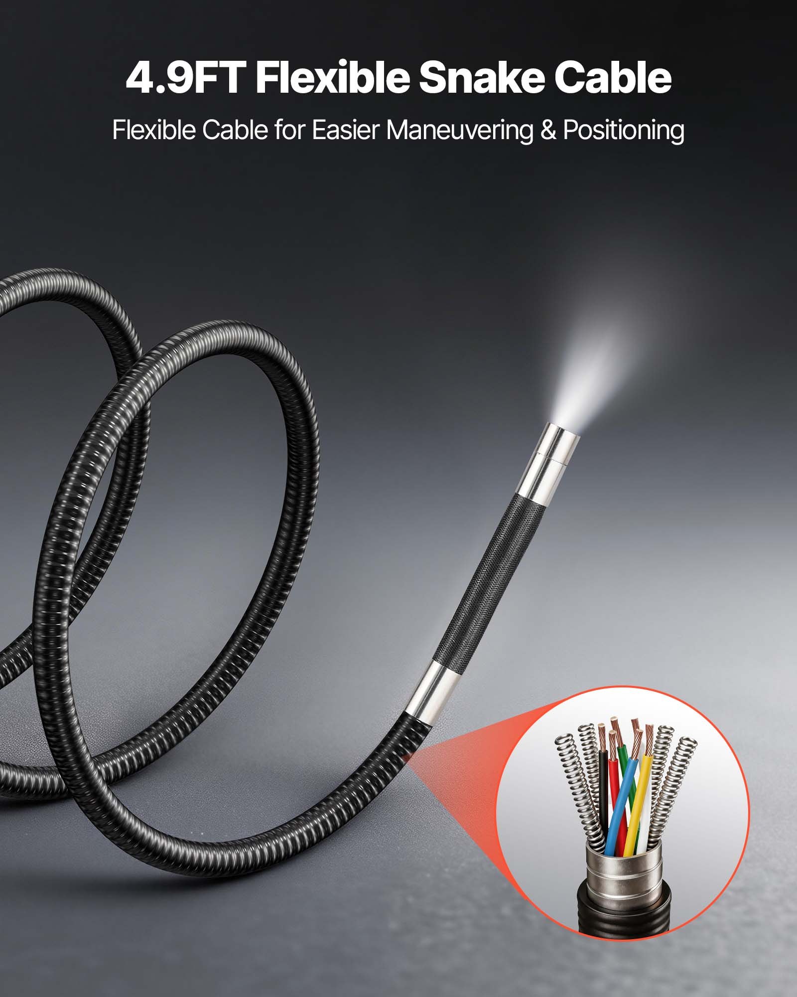 VEVOR Endoscopio Cámara de Inspección de 360° Articulado en 4 Direcciones con Pantalla IPS, 3000 mAh, Sonda de 8 mm, 32 GB, Cable de 1,5 m, Luces LED, Zoom Multinivel, para Automoción y Fontanería