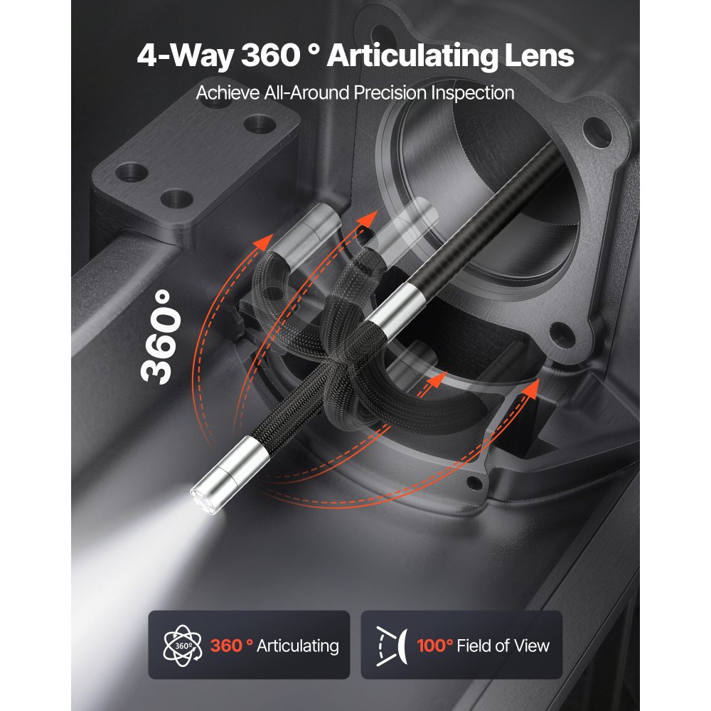 VEVOR Endoscopio Cámara de Inspección de 360° Articulado en 4 Direcciones con Pantalla IPS, Sonda de 6,2 mm, Batería 7000 mAh, Luces LED, 32 GB, Zoom Multinivel, para Espacios Reducidos Motores y HVAC