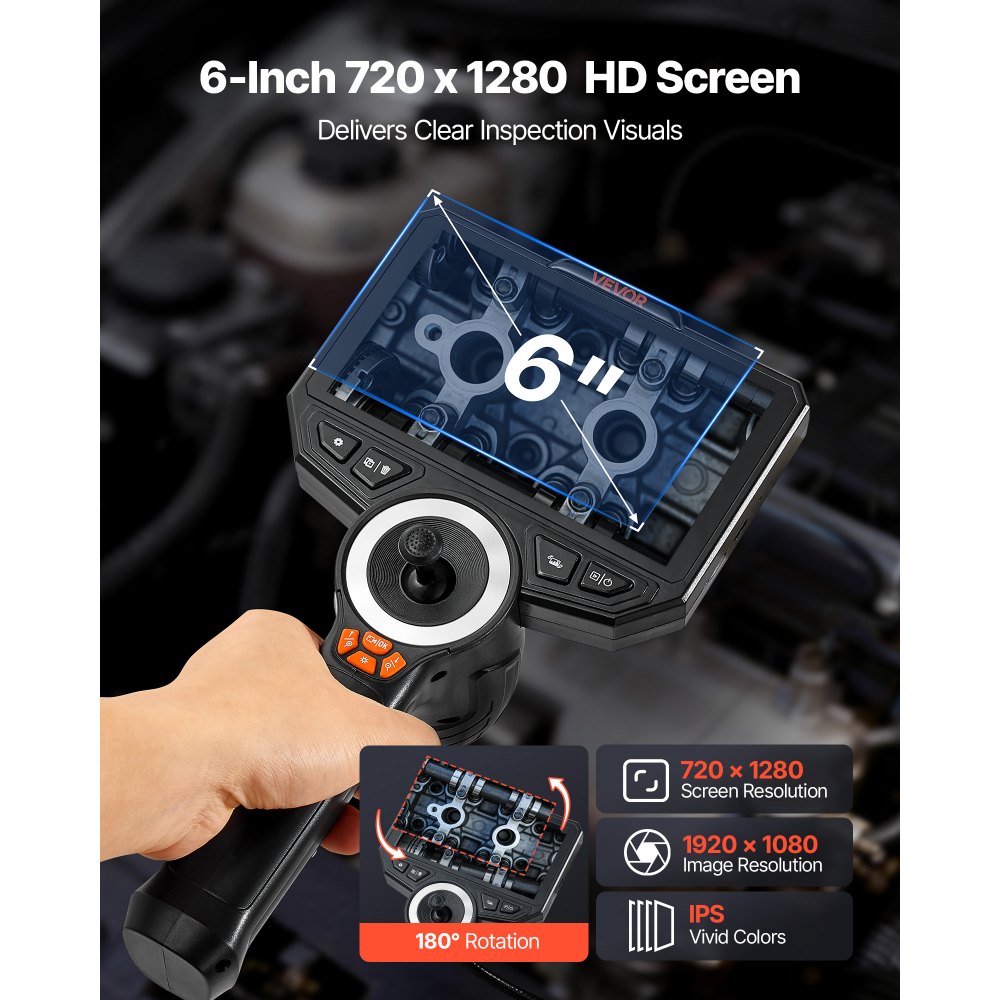 VEVOR Endoscopio Cámara de Inspección de 360° Articulado en 4 Direcciones con Pantalla IPS, Sonda de 6,2 mm, Batería 7000 mAh, Luces LED, 32 GB, Zoom Multinivel, para Espacios Reducidos Motores y HVAC