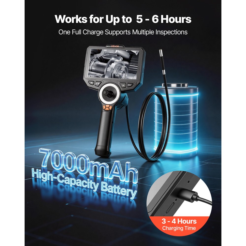 VEVOR Endoscopio Cámara de Inspección de 360° Articulado en 4 Direcciones con Pantalla IPS, Sonda de 6,2 mm, Batería 7000 mAh, Luces LED, 32 GB, Zoom Multinivel, para Espacios Reducidos Motores y HVAC