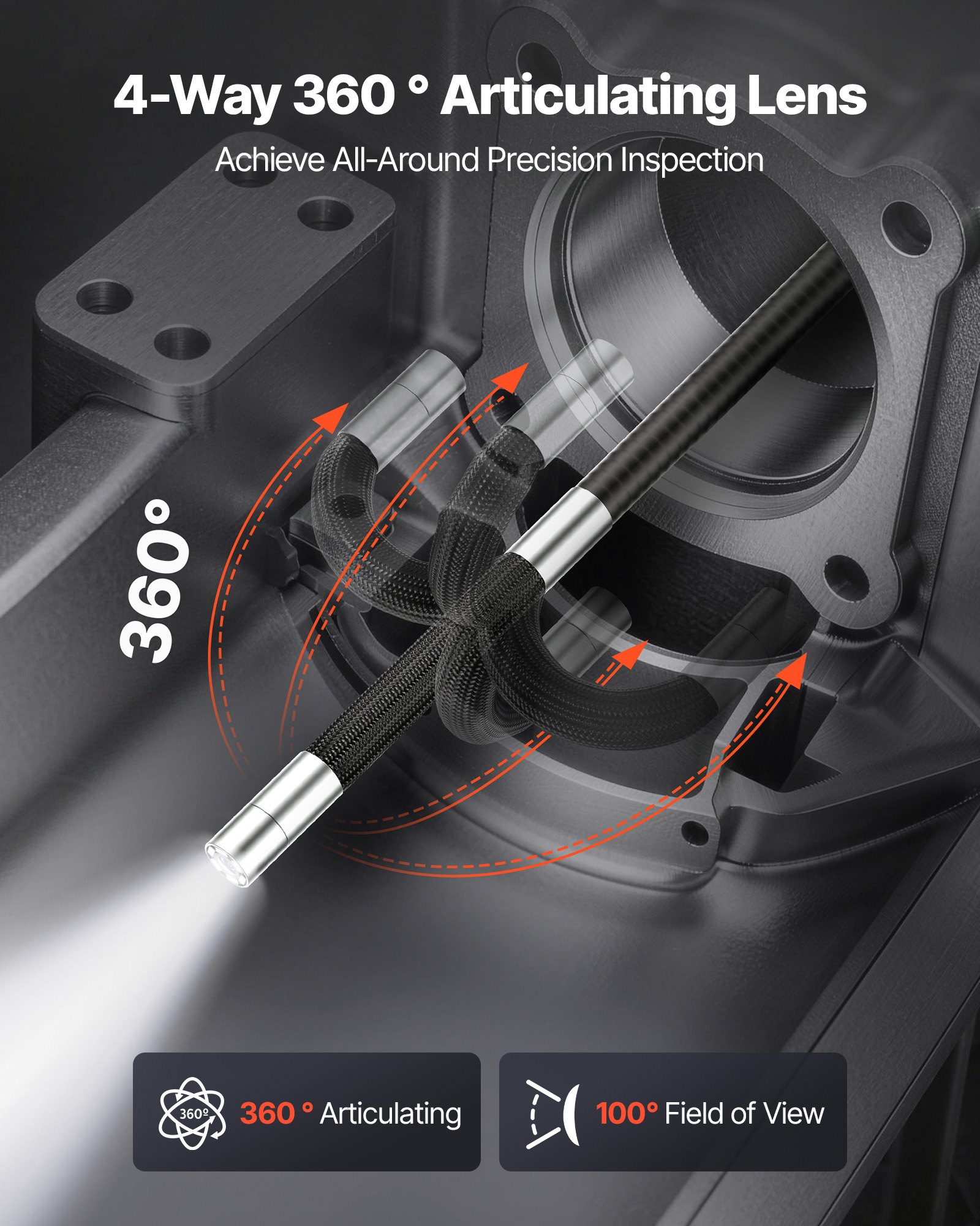 VEVOR Endoscopio Cámara de Inspección de 360° Articulado en 4 Direcciones con Pantalla IPS, Sonda de 6,2 mm, Batería 7000 mAh, Luces LED, 32 GB, Zoom Multinivel, para Espacios Reducidos Motores y HVAC