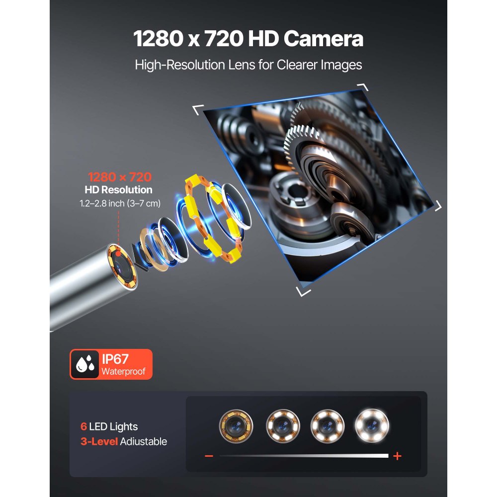 VEVOR Endoscopio Articulado 180°, Cámara de Inspección con Sonda de 3,9 mm, Pantalla IPS, Batería 5000 mAh, Zoom Multinivel, Cable de 1,5 m, 6 Luces LED, 32 GB, para Motores, HVAC y Espacios Reducidos