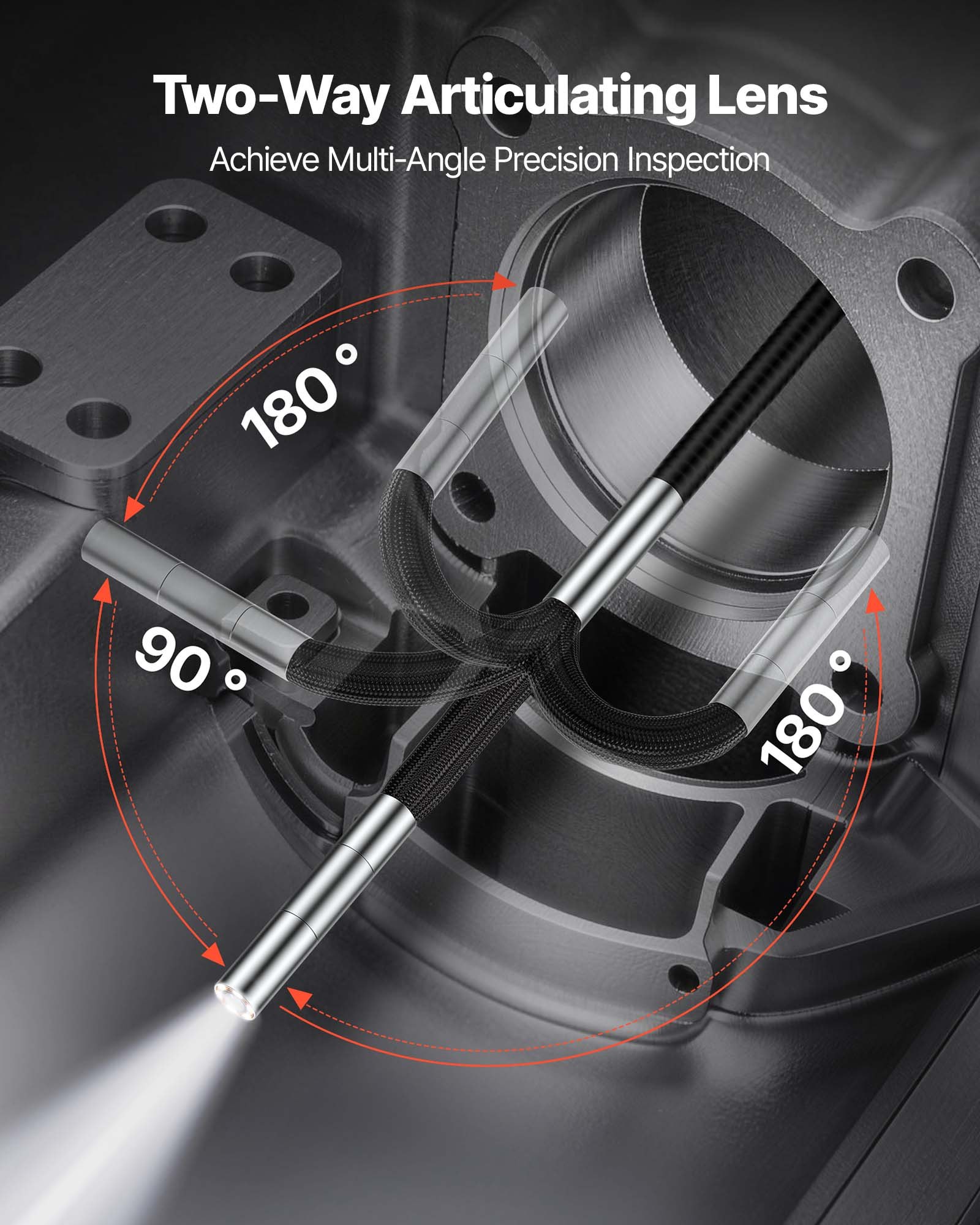VEVOR Endoscopio Articulado 180°, Cámara de Inspección con Sonda de 3,9 mm, Pantalla IPS, Batería 5000 mAh, Zoom Multinivel, Cable de 1,5 m, 6 Luces LED, 32 GB, para Motores, HVAC y Espacios Reducidos