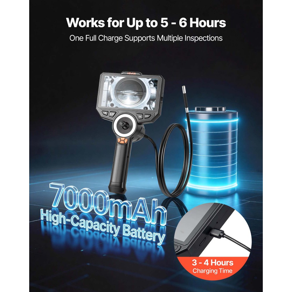 VEVOR Endoscopio Cámara de Inspección de 360° Articulado en 4 Direcciones con Pantalla IPS, Batería 7000 mAh, Sonda de 8 mm, 32 GB, Luces LED, Zoom Multinivel, para Espacios Reducidos, HVAC y Motores