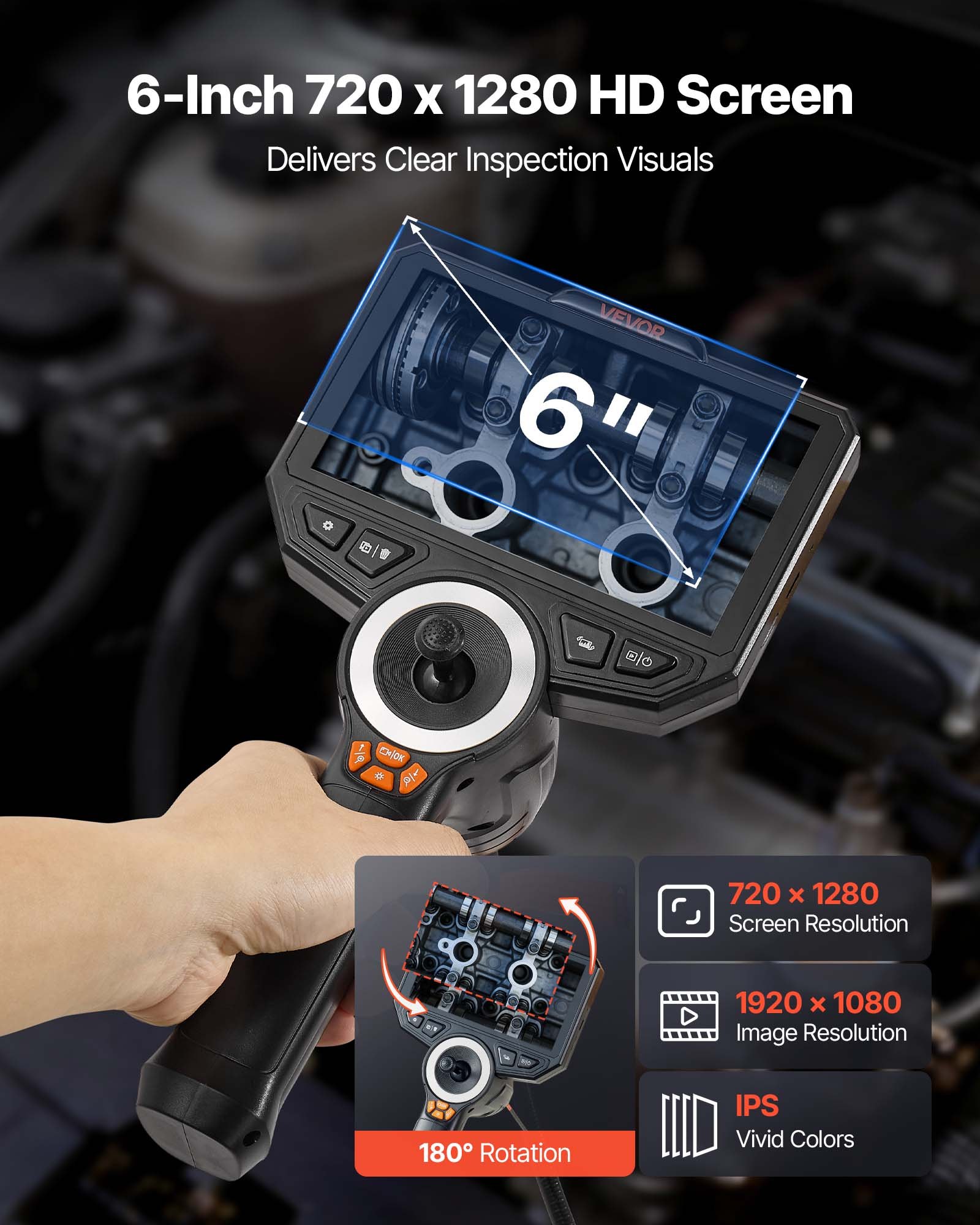 VEVOR Endoscopio Cámara de Inspección de 360° Articulado en 4 Direcciones con Pantalla IPS, Batería 7000 mAh, Sonda de 8 mm, 32 GB, Luces LED, Zoom Multinivel, para Espacios Reducidos, HVAC y Motores