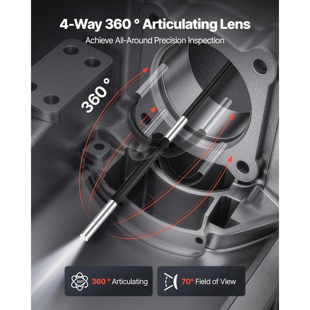 VEVOR Endoscopio Cámara de Inspección de 360° Articulado en 4 Direcciones con Pantalla IPS, Sonda de 3,9 mm, Batería 7000 mAh, Luces LED, 32 GB, Zoom Multinivel, para Motores Espacios Reducidos y HVAC