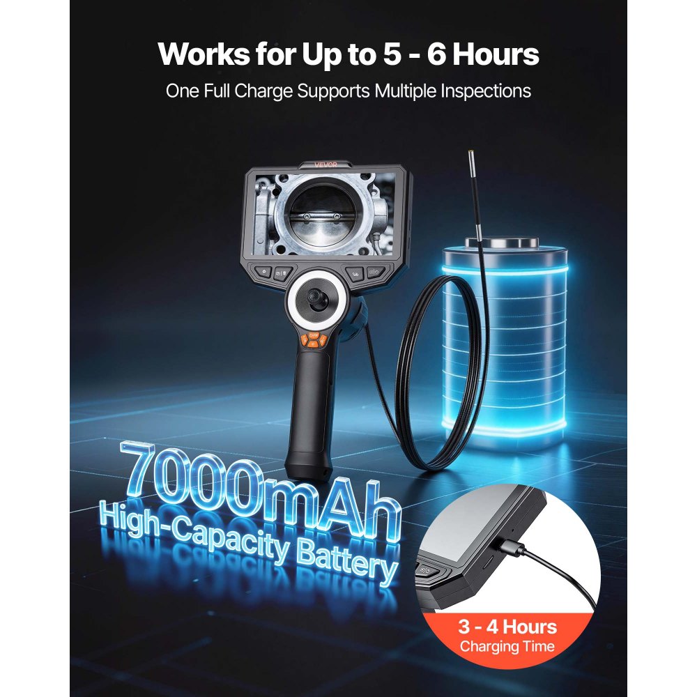 VEVOR Endoscopio Cámara de Inspección de 360° Articulado en 4 Direcciones con Pantalla IPS, Sonda de 3,9 mm, Batería 7000 mAh, Luces LED, 32 GB, Zoom Multinivel, para Motores Espacios Reducidos y HVAC