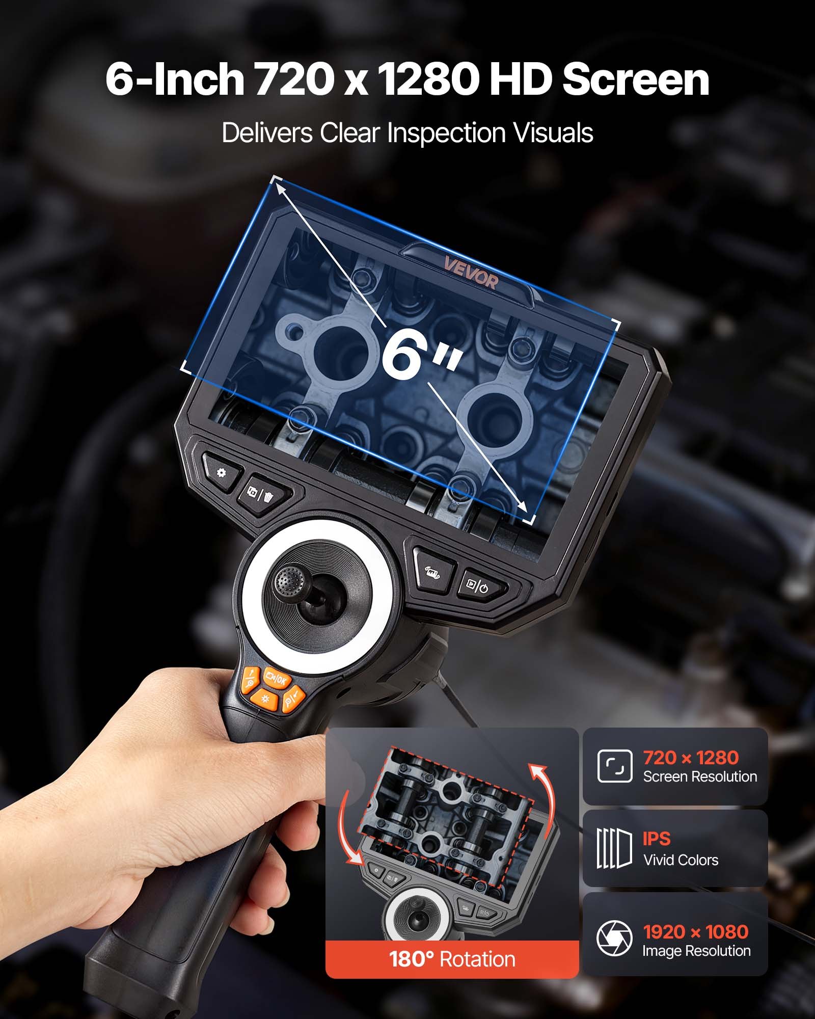 VEVOR Endoscopio Cámara de Inspección de 360° Articulado en 4 Direcciones con Pantalla IPS, Sonda de 3,9 mm, Batería 7000 mAh, Luces LED, 32 GB, Zoom Multinivel, para Motores Espacios Reducidos y HVAC