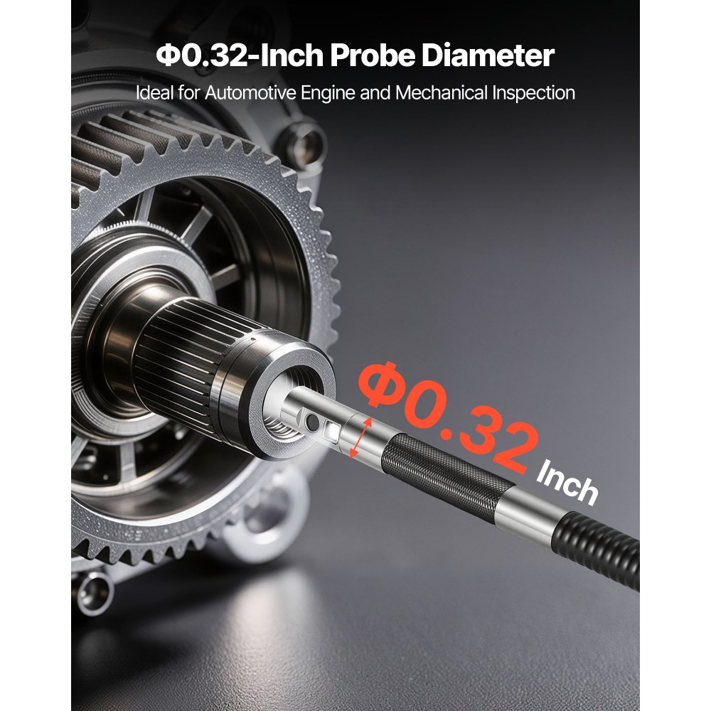 VEVOR Endoscopio Cámara de Inspección de Doble Cámara Articulado 180° con Pantalla Dividida IPS, Sonda de 8 mm, Cable de 1,5 m, 5000 mAh, 32 GB, Zoom Multinivel, para Motores, Automoción y Fontanería