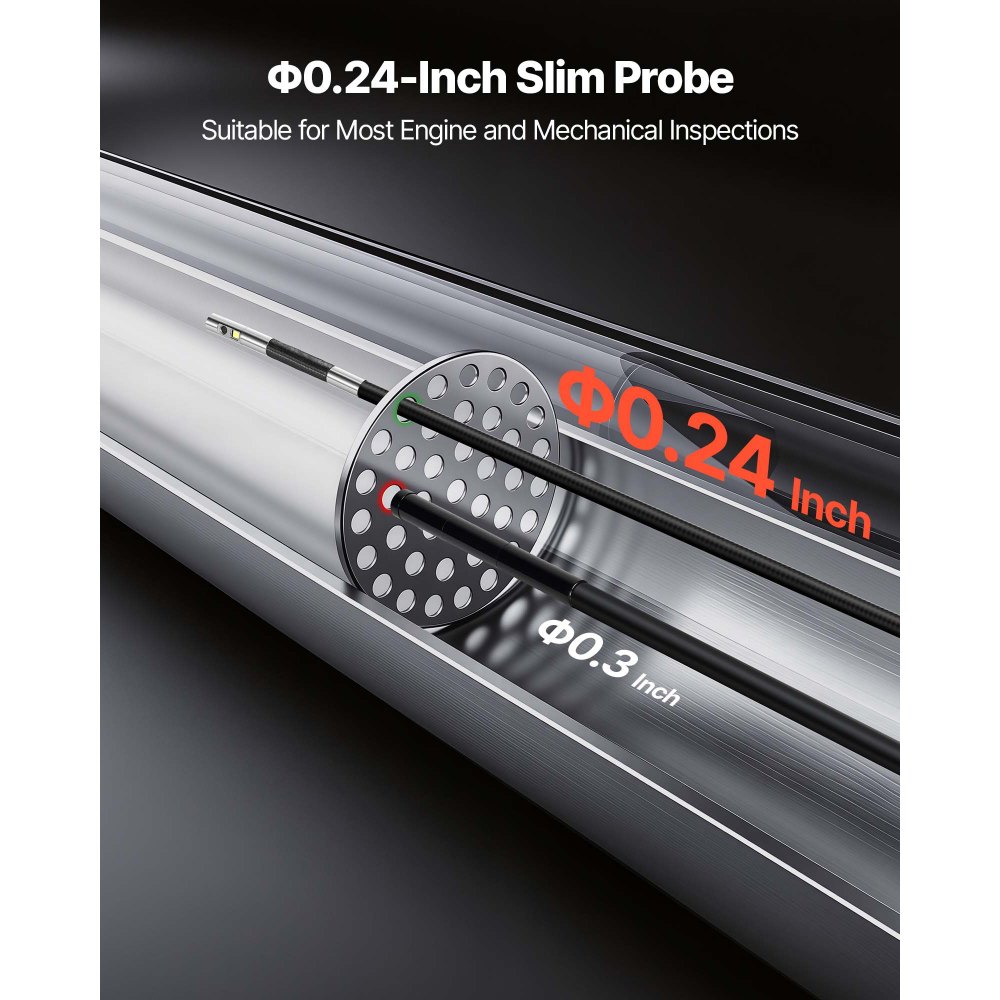 VEVOR Endoscopio Cámara de Inspección de Doble Cámara Articulado 180° con Pantalla Dividida IPS, Zoom Multinivel, Cable de 1,5 m, Sonda de 6,2 mm, 5000 mAh, 32 GB, para Motores Fontanería y Automoción