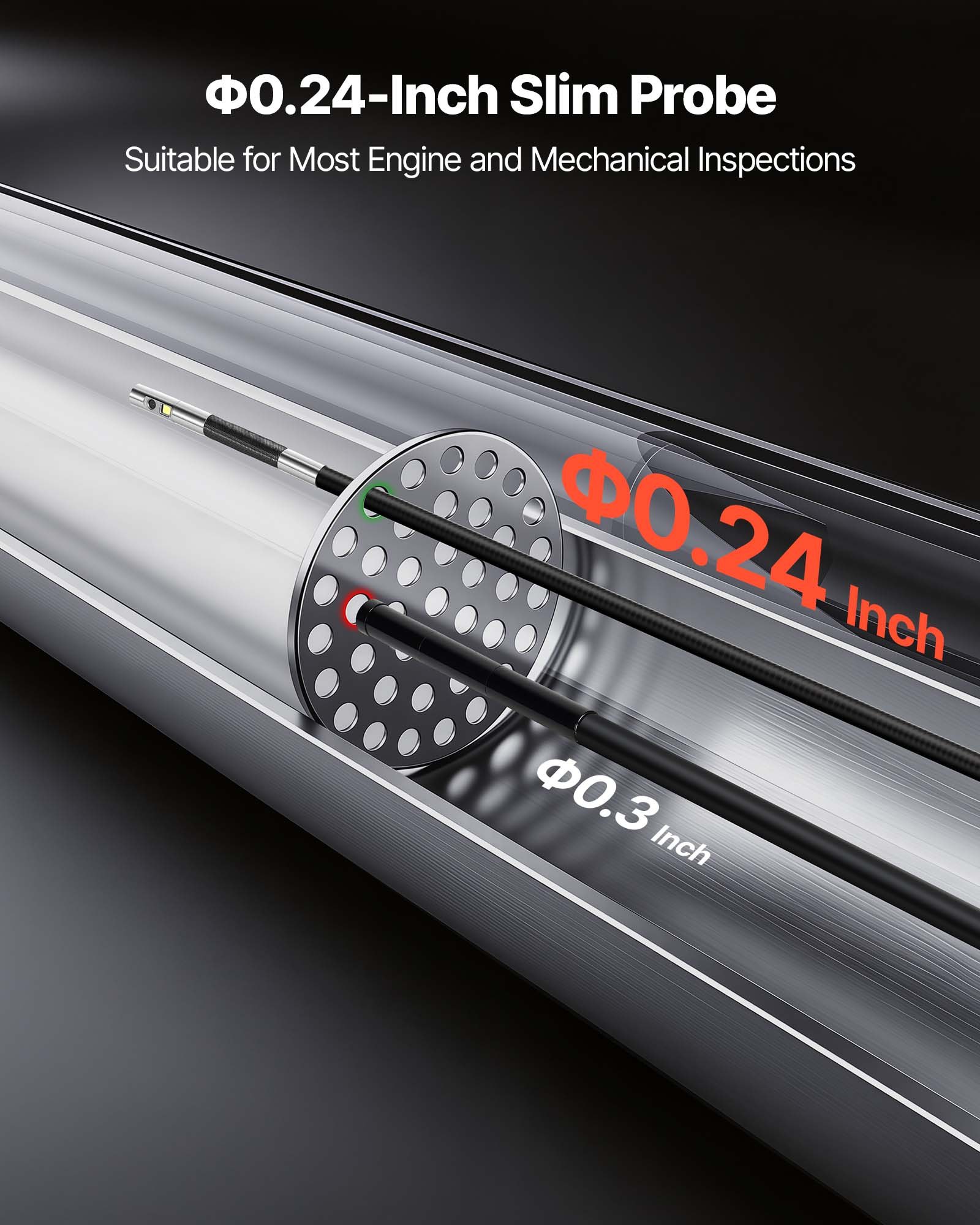 VEVOR Endoscopio Cámara de Inspección de Doble Cámara Articulado 180° con Pantalla Dividida IPS, Zoom Multinivel, Cable de 1,5 m, Sonda de 6,2 mm, 5000 mAh, 32 GB, para Motores Fontanería y Automoción