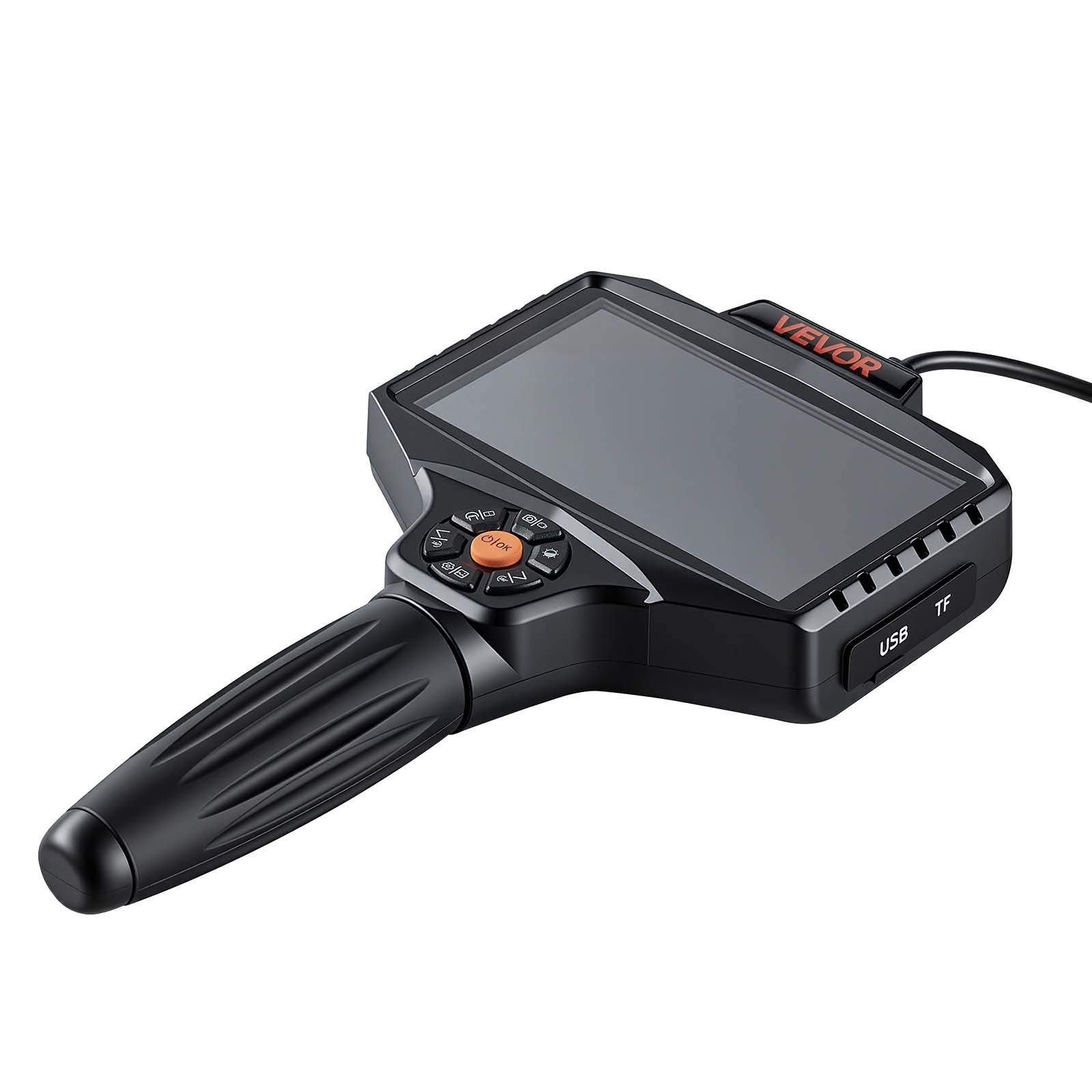 VEVOR Endoscopio de Doble Cámara con Rotación Motorizada 360°, Cámara de Inspección con Pantalla IPS Dividida, Sonda Delgada de 8 mm, Cable de 5 m, 5000 mAh, 32 GB, LED para Motores, HVAC y Tuberías