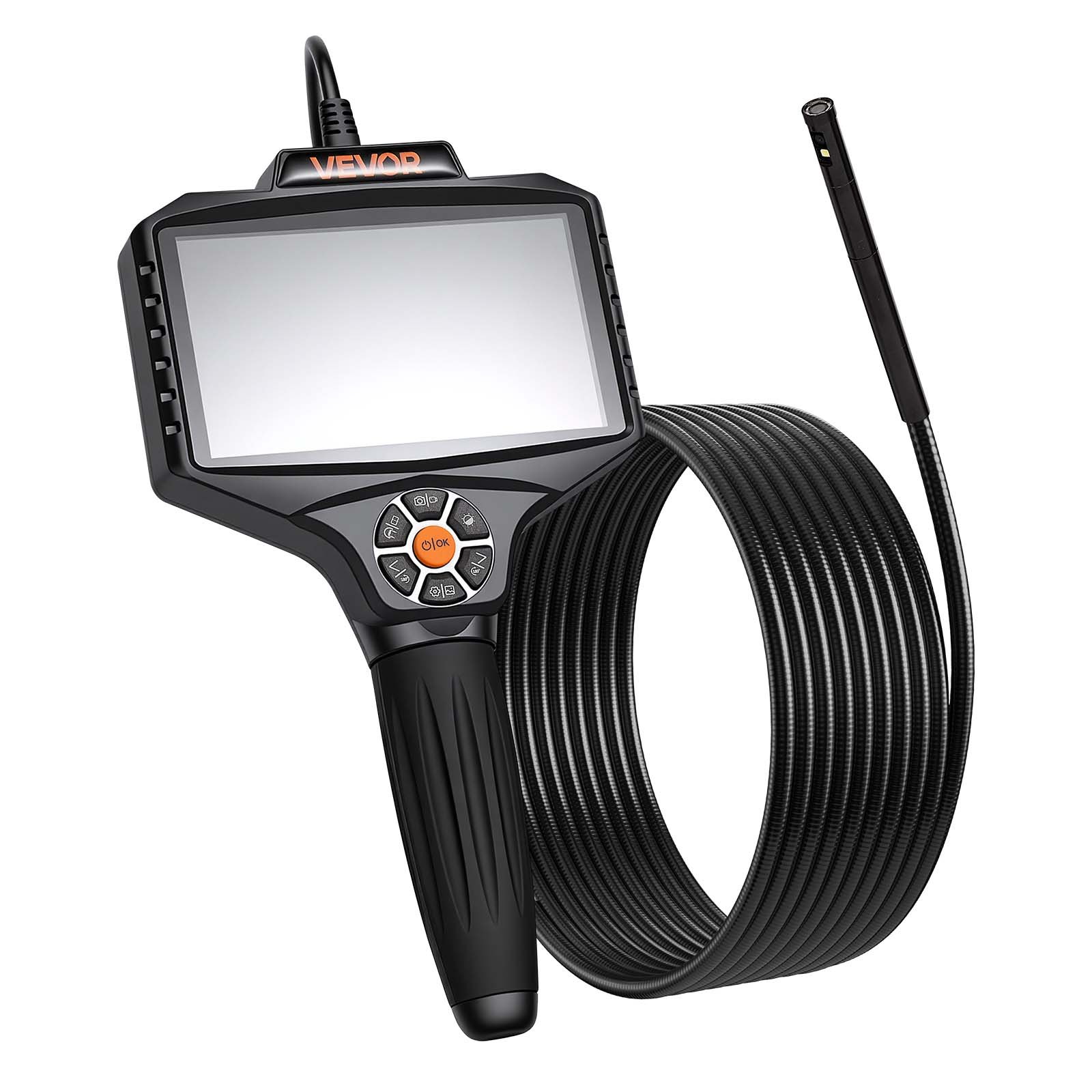 VEVOR Endoscopio de Doble Cámara con Rotación Motorizada 360°, Cámara de Inspección con Pantalla IPS Dividida, Sonda Delgada de 8 mm, Cable de 5 m, 5000 mAh, 32 GB, LED para Motores, HVAC y Tuberías