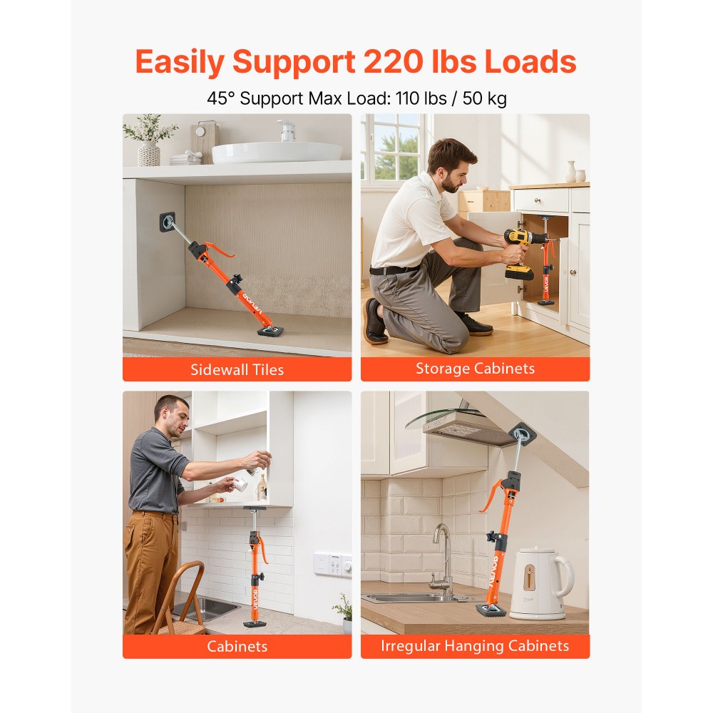 VEVOR Barra de Soporte para Elevador de Armarios, 2 Piezas, Ajustable 40-60 cm, Varilla Telescópica Rápida Resistente de Acero, Carga de 100 kg para Instalar Armarios y Levantar Paneles de Yeso