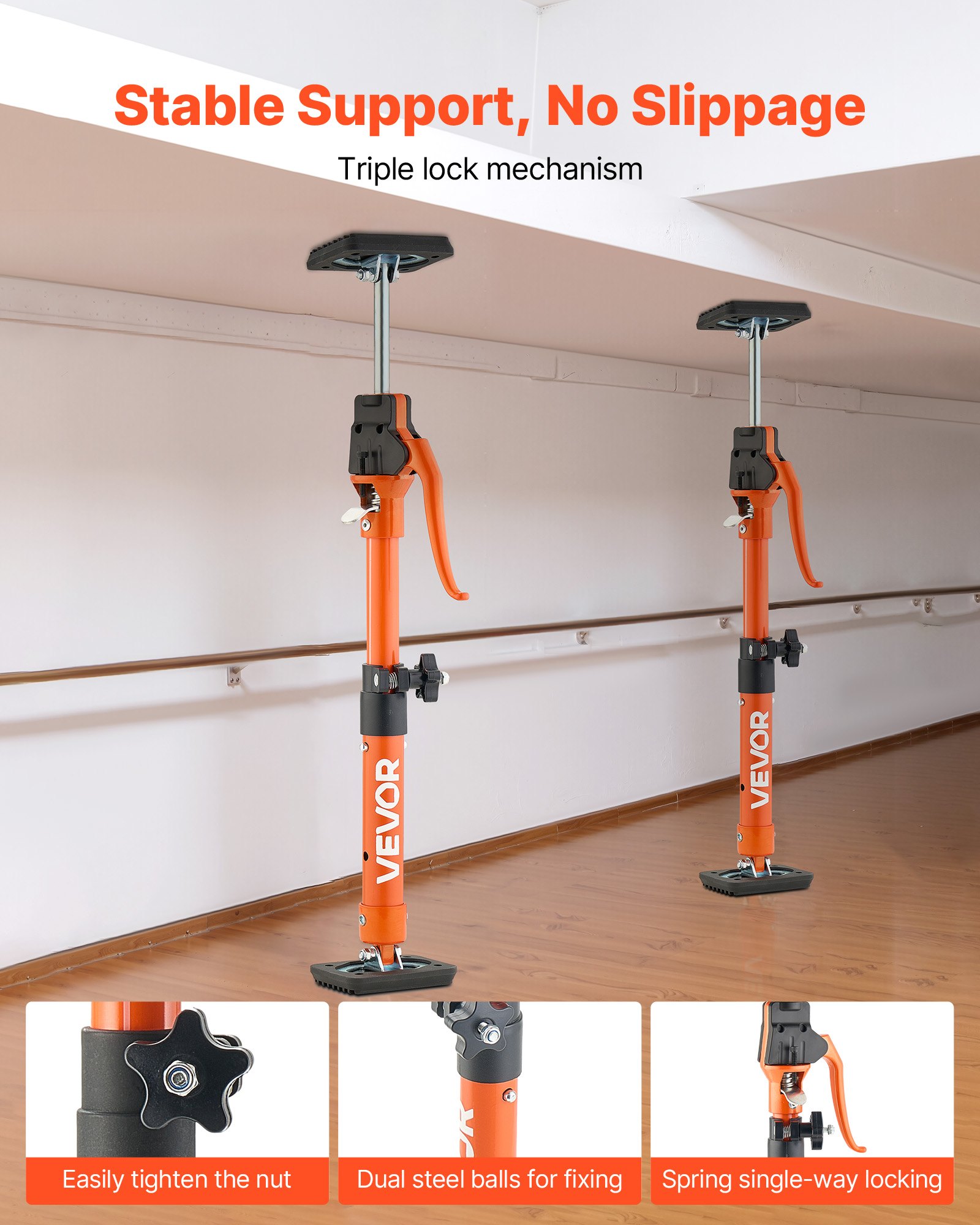 VEVOR Barra de Soporte para Elevador de Armarios, 2 Piezas, Ajustable 40-60 cm, Varilla Telescópica Rápida Resistente de Acero, Carga de 100 kg para Instalar Armarios y Levantar Paneles de Yeso