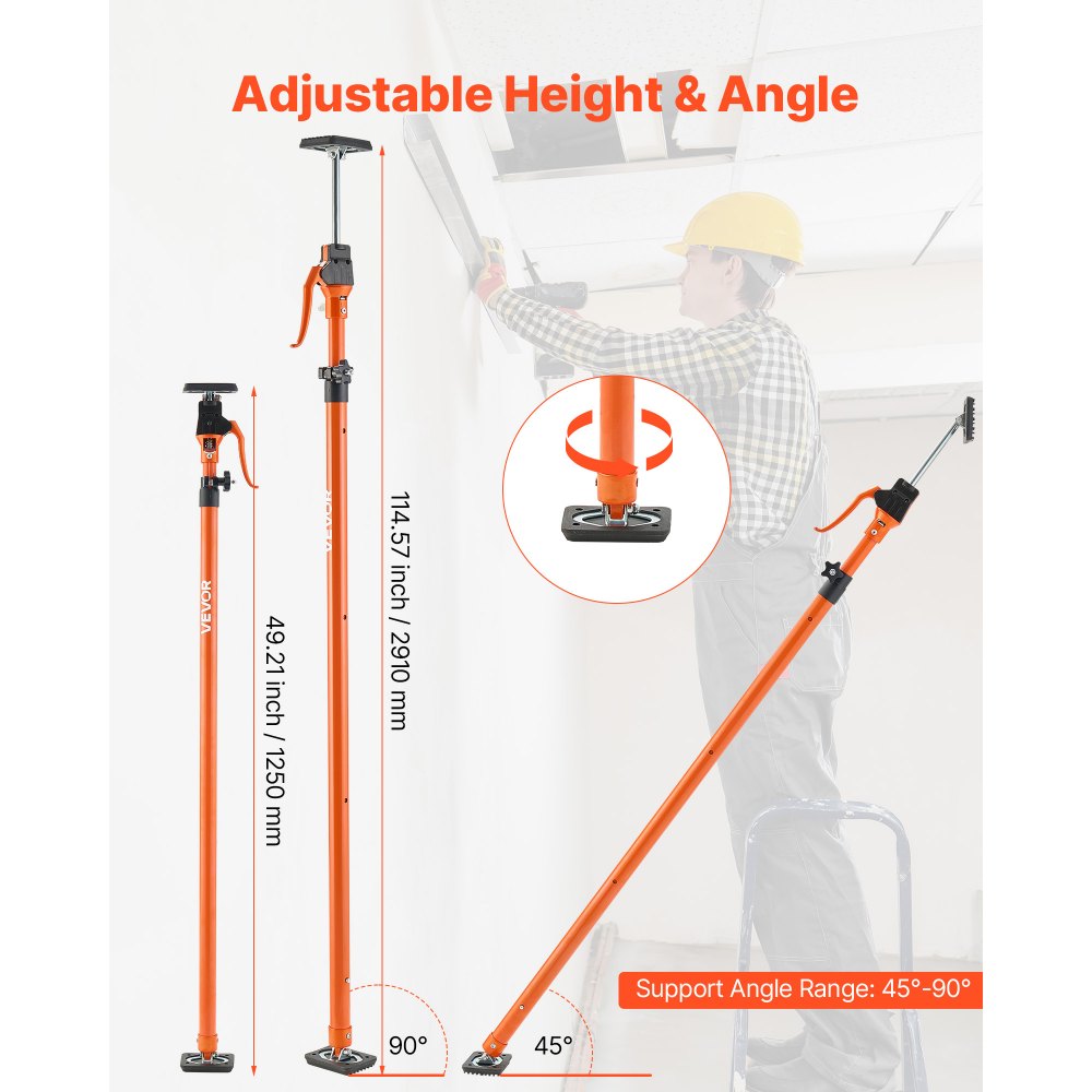 VEVOR Barra de Soporte para Elevador de Armarios, 4 Piezas, Ajustable 125-291 cm, Varilla Telescópica Rápida Resistente de Acero, Carga de 90 kg para Instalar Armarios y Levantar Paneles de Yeso