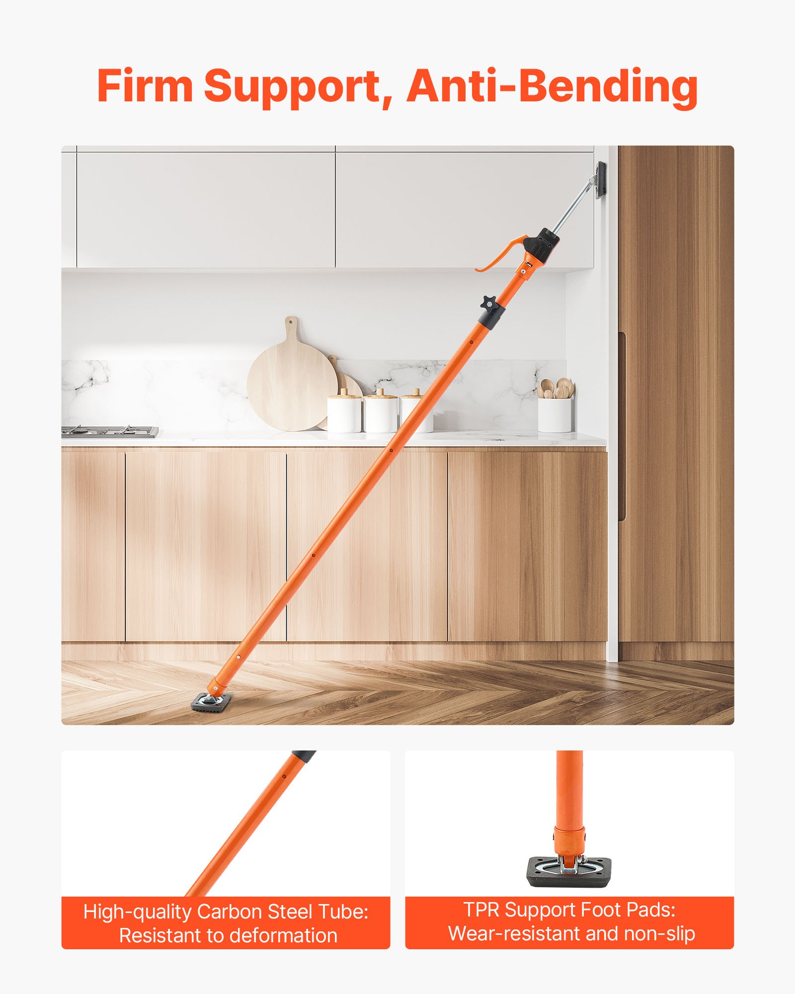 VEVOR Barra de Soporte para Elevador de Armarios, 2 Piezas, Ajustable 125-291 cm, Varilla Telescópica Rápida Resistente de Acero, Carga de 90 kg para Instalar Armarios y Levantar Paneles de Yeso