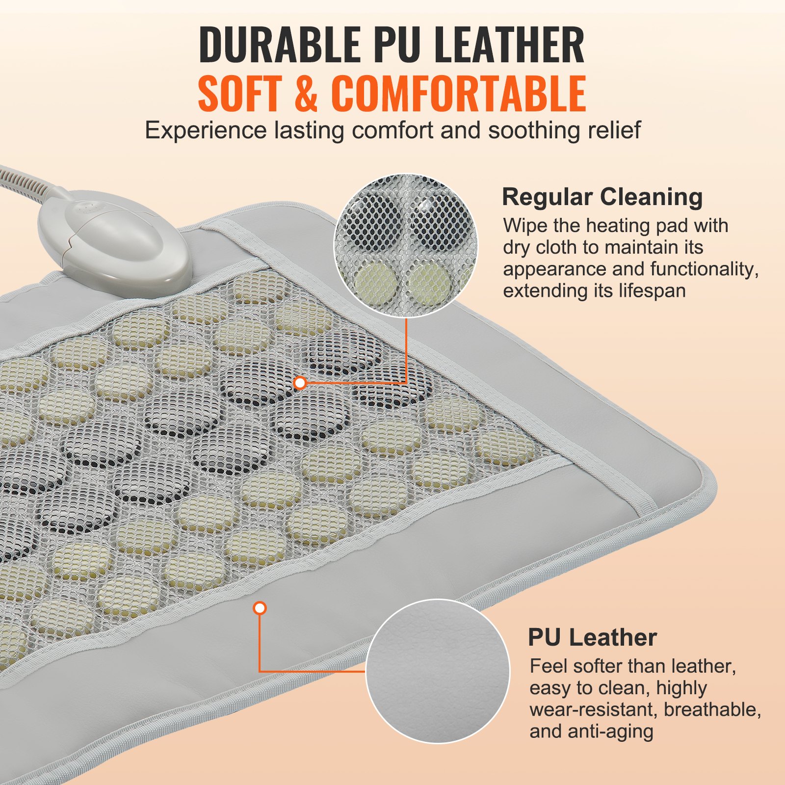 Almohadilla térmica de infrarrojos lejanos VEVOR, 52 piedras de jade natural y 20 piedras de turmalina para aliviar el dolor de espalda, almohadilla térmica de infrarrojos de 103-159 ℉ con controlador inteligente y apagado automático (tamaño mediano 23,9 "x 15,8")