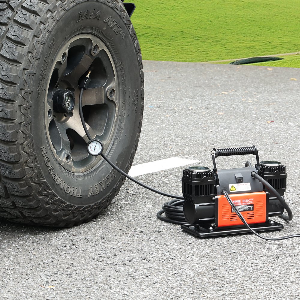 Compresor de aire de alta resistencia VEVOR de 10,6 CFM, inflado rápido en 30 s, inflador de neumáticos portátil de doble cilindro, bomba de aire todoterreno de 12 V y 150 PSI con adaptadores para camiones, automóviles, SUV, vehículos 4x4 y vehículos recreativos