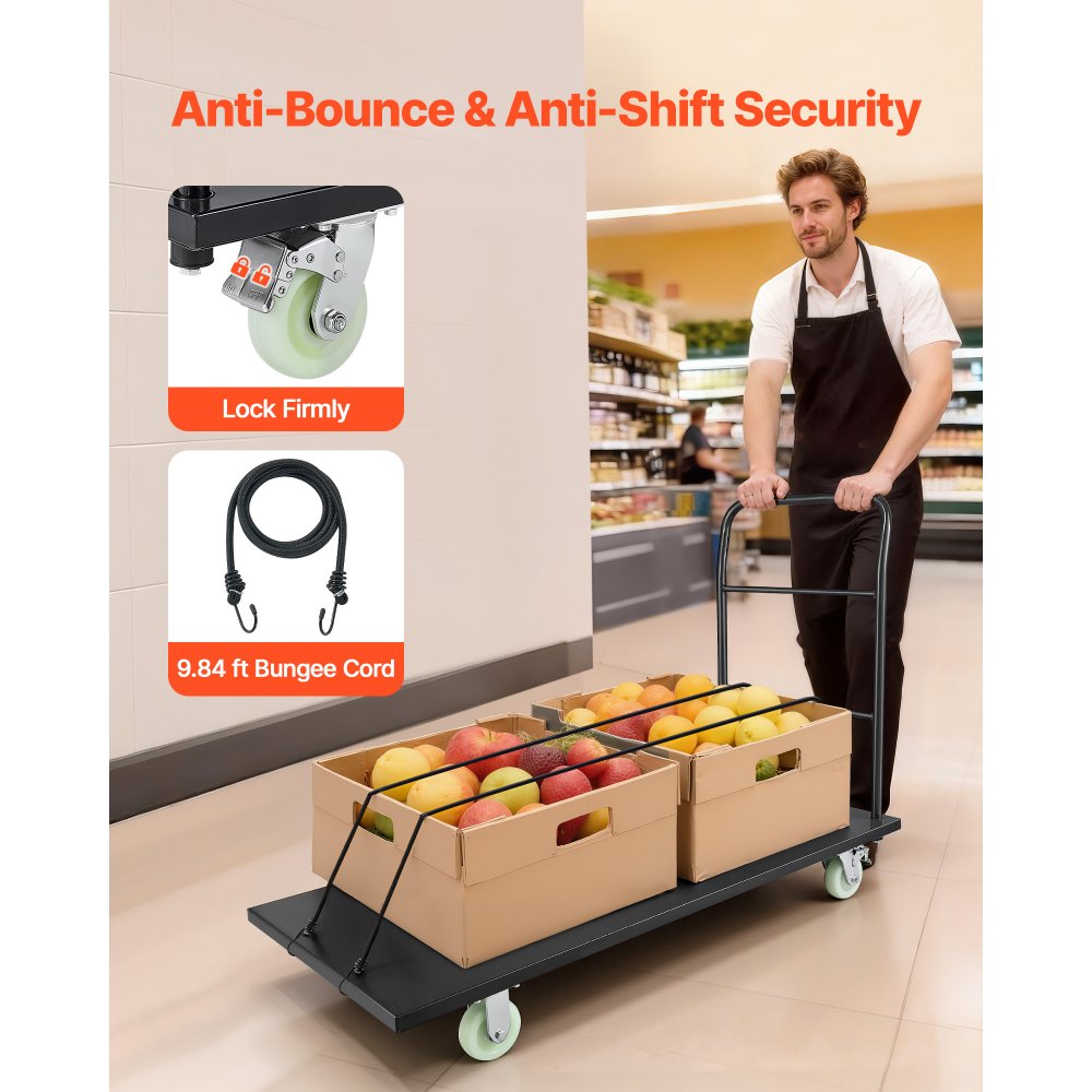 VEVOR Carro Plataforma Plegable 1525x700 mm para Trabajo Pesado, Carretilla de Transporte Carga de 907 kg, Carrito Portaequipajes con Plataforma con Ruedas, para Tareas Domésticas, Almacén, Mudanza