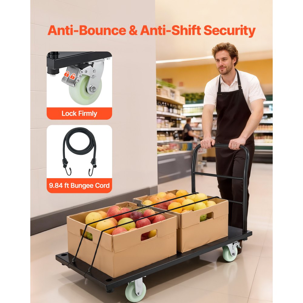 VEVOR Carro Plataforma Plegable 122 x 61 cm para Trabajo Pesado, Carretilla de Transporte Carga de 907 kg, Carrito Portaequipajes con Plataforma con Ruedas, para Tareas Domésticas, Almacén, Mudanza