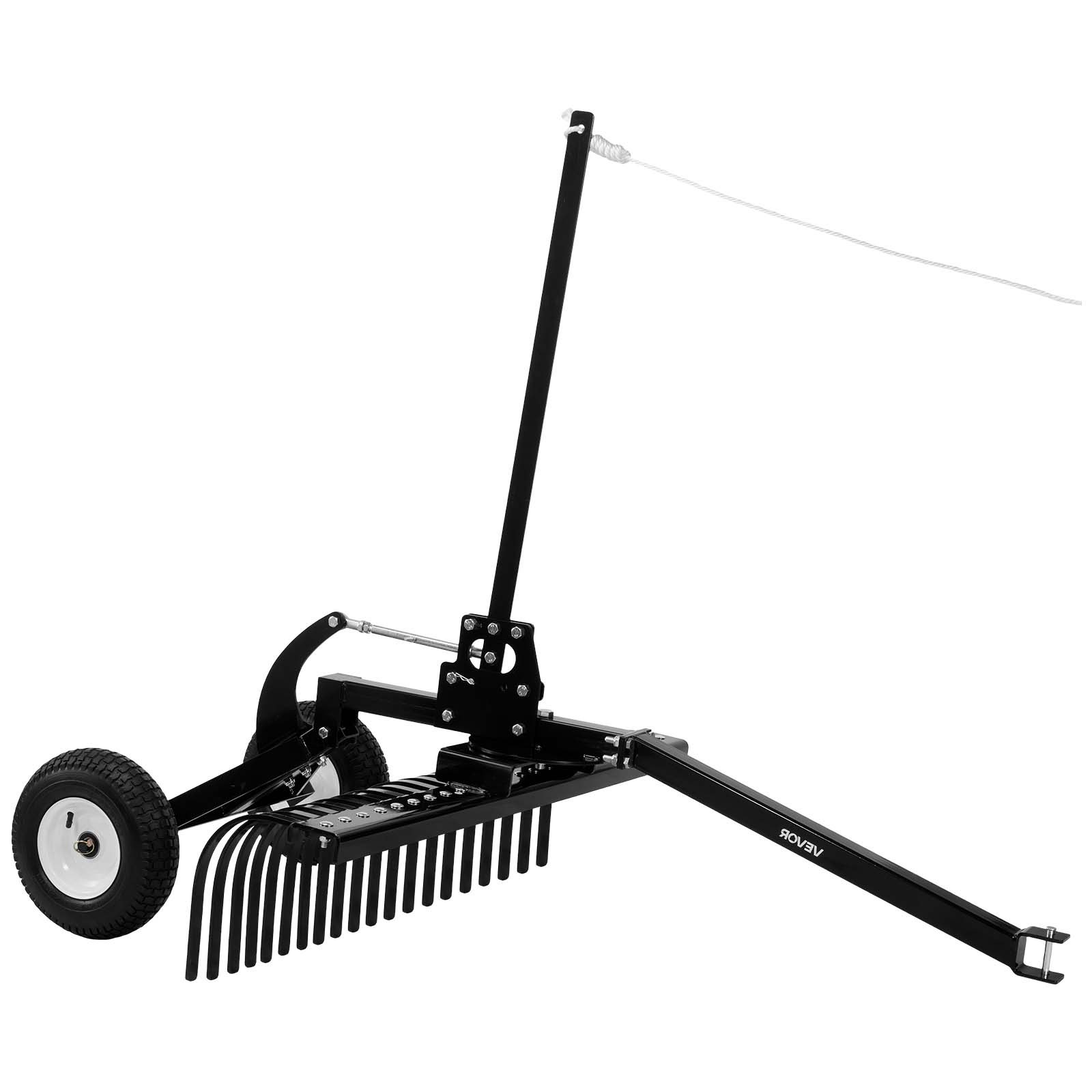 VEVOR Rastrillo para Tractor 122 cm de Ancho, Escarificador de Césped con 24 Dientes de Acero, Ruedas, Altura y Ángulo Ajustables, Compatible con UTV ATV, para Limpiar Hojas Nivelar Terreno Jardinería