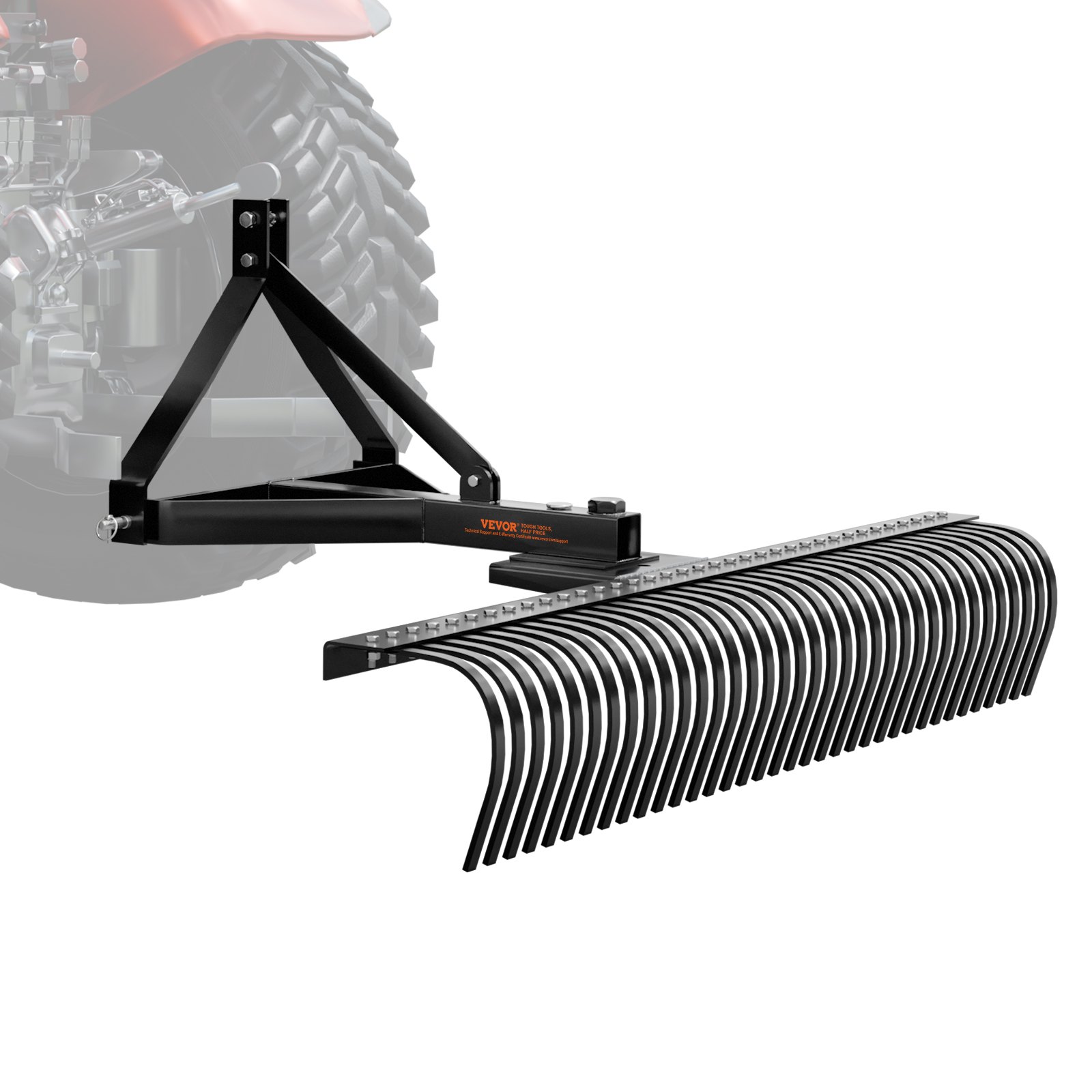 VEVOR Remolque detrás de la Escarificadora, 759,5 x 678,2 x 482,1 mm con 36 Púas de Acero, Rastrillo de Césped de 3 Puntos con Accesorios para Tractor, Rastrillo de Paisaje para Jardín, Granja, Césped