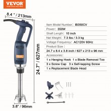 VEVOR Batidora de Mano Licuadora de Inmersión Velocidad Variable 350 W 254 mm