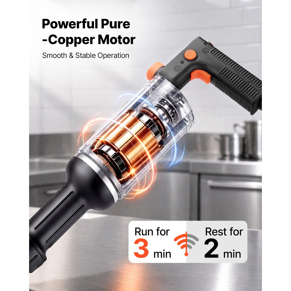 VEVOR Batidora de Inmersión 500W 30 cm Batidora de Mano de Alta Resistencia, para Restaurantes, con Motor de Cobre Puro, Cabezal de Acero Inoxidable de 3 Aspas, Velocidad Variable, para Sopas y Salsas