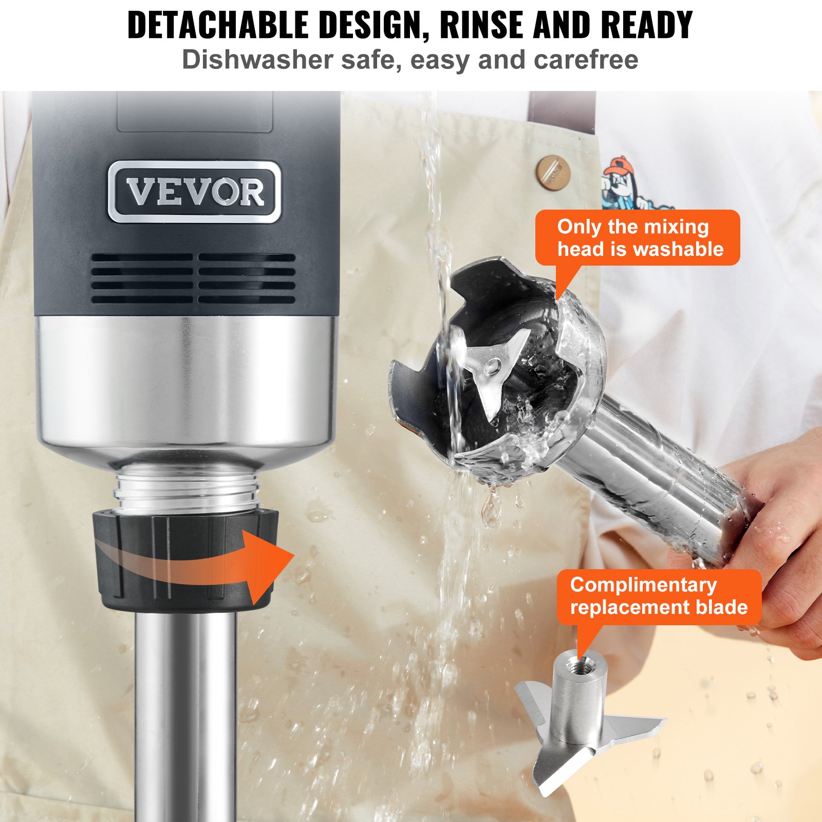 VEVOR Batidora de Mano 750 W 755 mm Licuadora de Inmersión Comercial de Alta Resistencia Velocidad Variable Hoja de Acero Inoxidable Batidora Portátil Versátil para Sopa Batido Puré Comida para Bebés