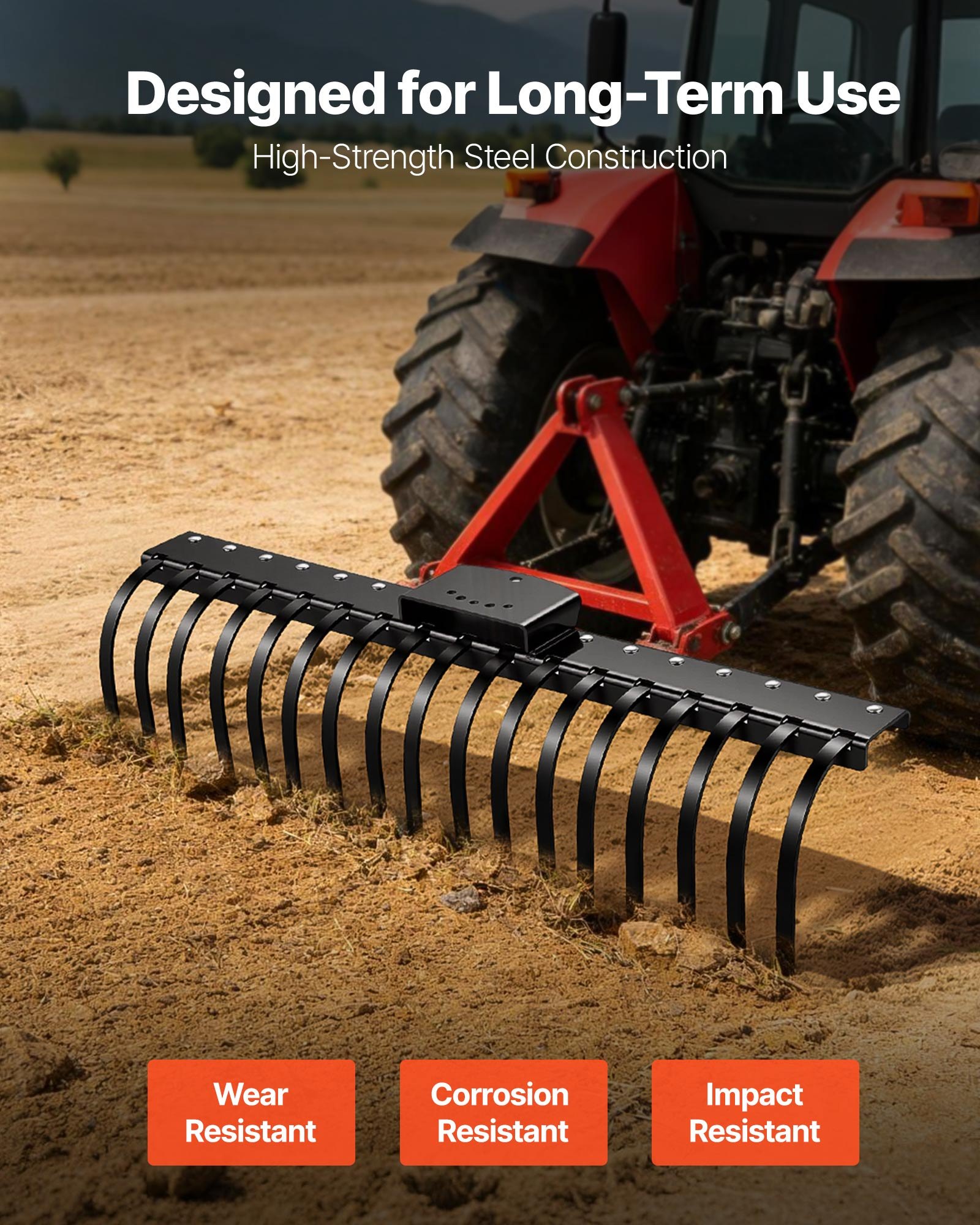 VEVOR Púas de Repuesto para Rastrillo de Tractor, Paquete de 6 Unidades, Dientes para Escarificador, con Agujeros de Perno 11 mm, Acero, para Airear Césped Nivelar Terreno Limpiar Hojas Jardinería