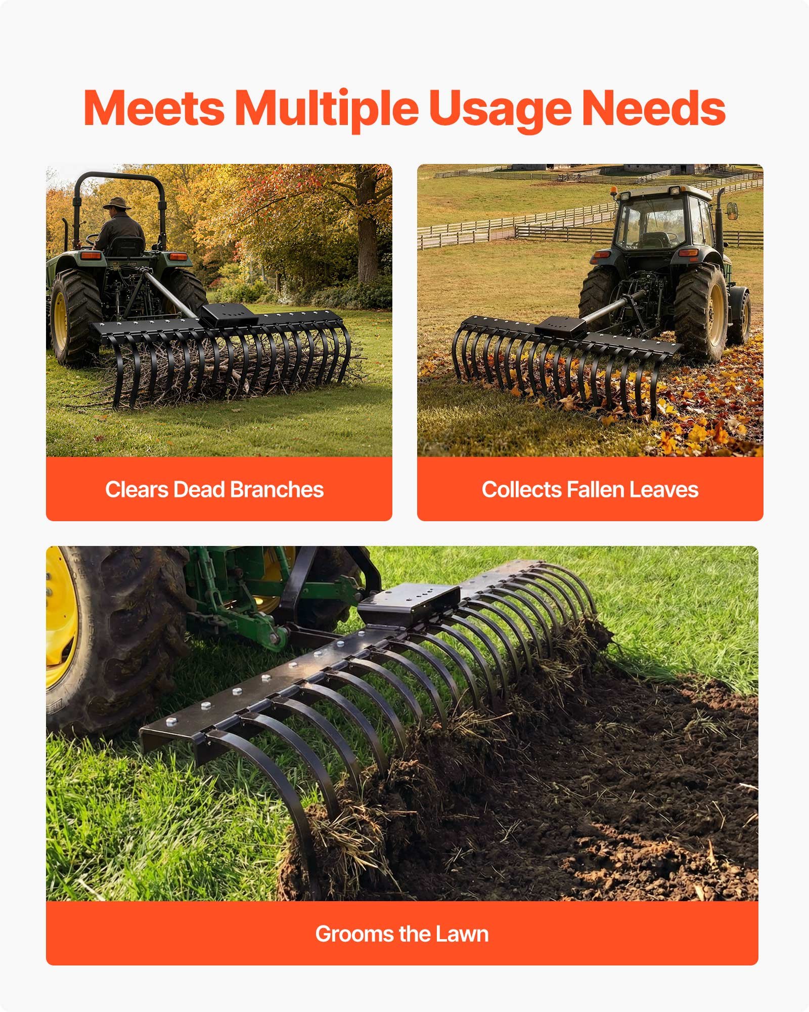 VEVOR Púas de Repuesto para Rastrillo de Tractor, Paquete de 6 Unidades, Dientes para Escarificador, con Agujeros de Perno 11 mm, Acero, para Airear Césped Nivelar Terreno Limpiar Hojas Jardinería