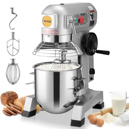 VEVOR Batidora de Cocina Comercial Batidora de Pie Comercial de 18,7 L con 3 Velocidades Ajustables Amasadora de 1100 W con Tazón de Acero Inoxidable y 3 Accesorios para Mezclar Ideal para Panadería