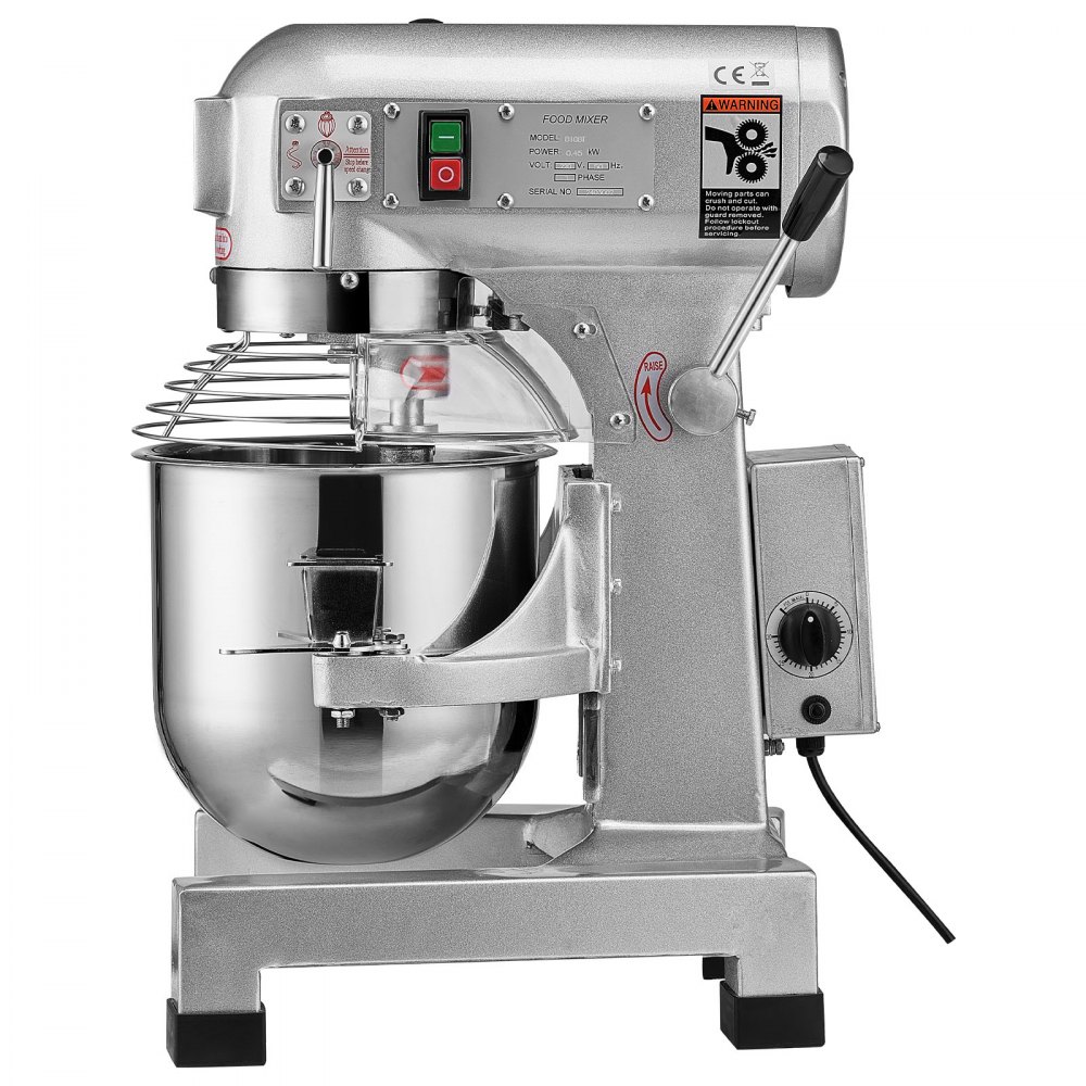 VEVOR Batidora de Cocina Comercial 28,5 L Batidora de Pie Comercial 3 Velocidades Ajustables Amasadora de 1100 W con Tazón de Acero Inoxidable y 3 Accesorios para Mezclar para Restaurante, Panadería