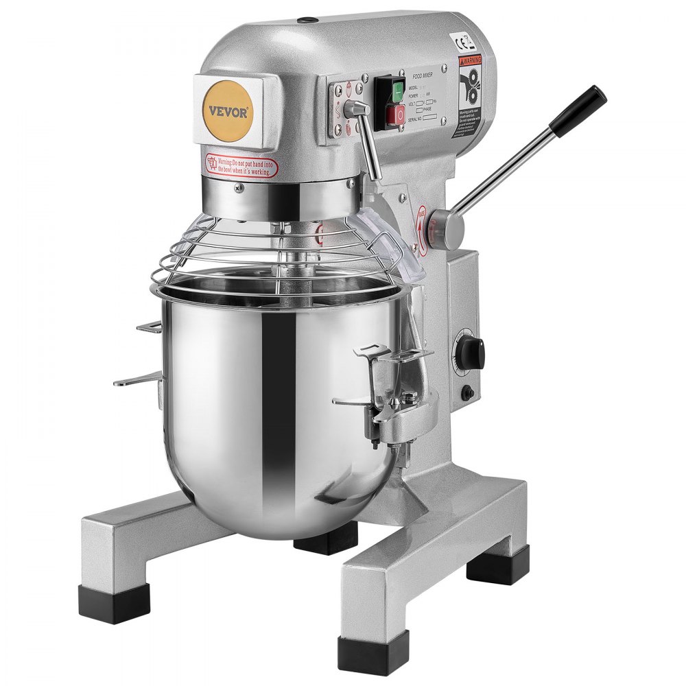 VEVOR Batidora de Cocina Comercial 28,5 L Batidora de Pie Comercial 3 Velocidades Ajustables Amasadora de 1100 W con Tazón de Acero Inoxidable y 3 Accesorios para Mezclar para Restaurante, Panadería