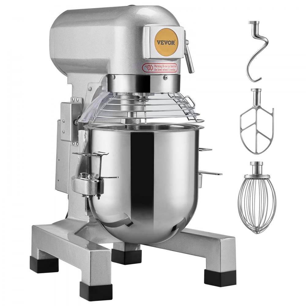 VEVOR Batidora de Cocina Comercial 28,5 L Batidora de Pie Comercial 3 Velocidades Ajustables Amasadora de 1100 W con Tazón de Acero Inoxidable y 3 Accesorios para Mezclar para Restaurante, Panadería