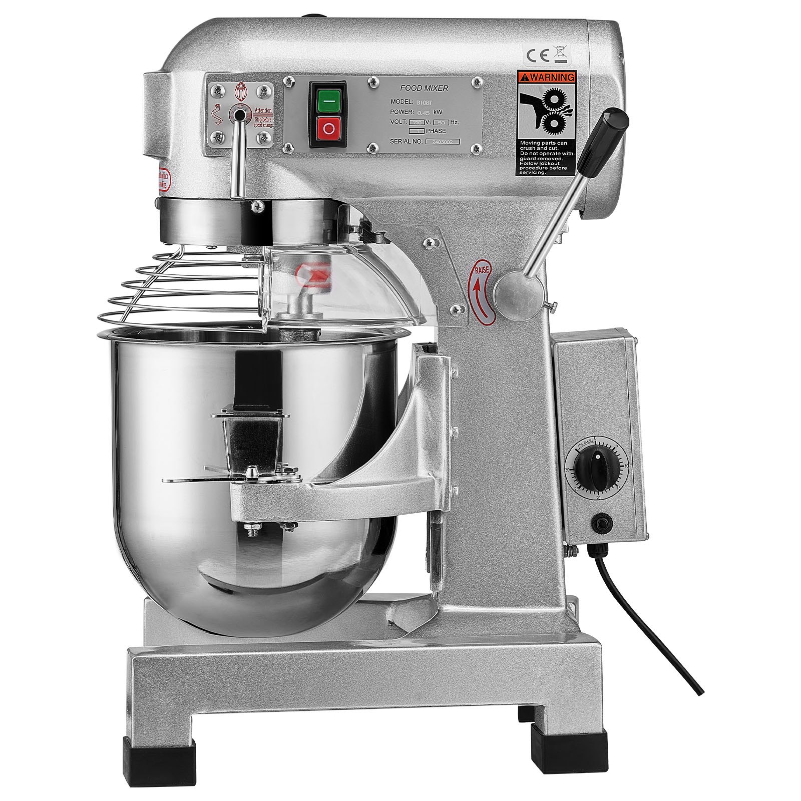 VEVOR Batidora de Cocina Comercial 28,5 L Batidora de Pie Comercial 3 Velocidades Ajustables Amasadora de 1100 W con Tazón de Acero Inoxidable y 3 Accesorios para Mezclar para Restaurante, Panadería