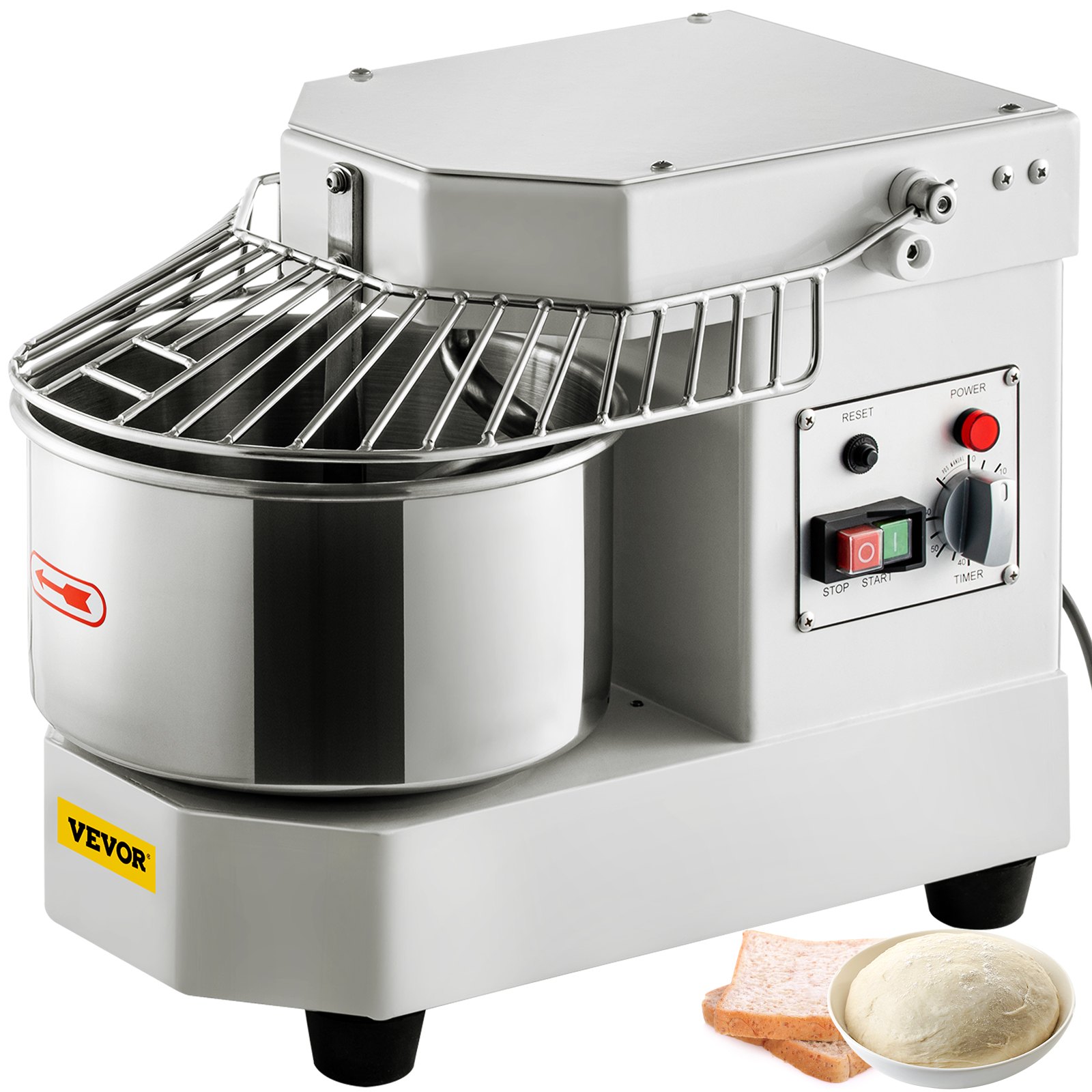 VEVOR Dough Kneading Machine, 8L Stainless Steel Dough Mixer, 450W, Adjustable (130/233/414 RPM), Includes Stainless Steel Bowl, Safety Sign, Timer, Ideal for Bakeries, Restaurants, and Pizzerias