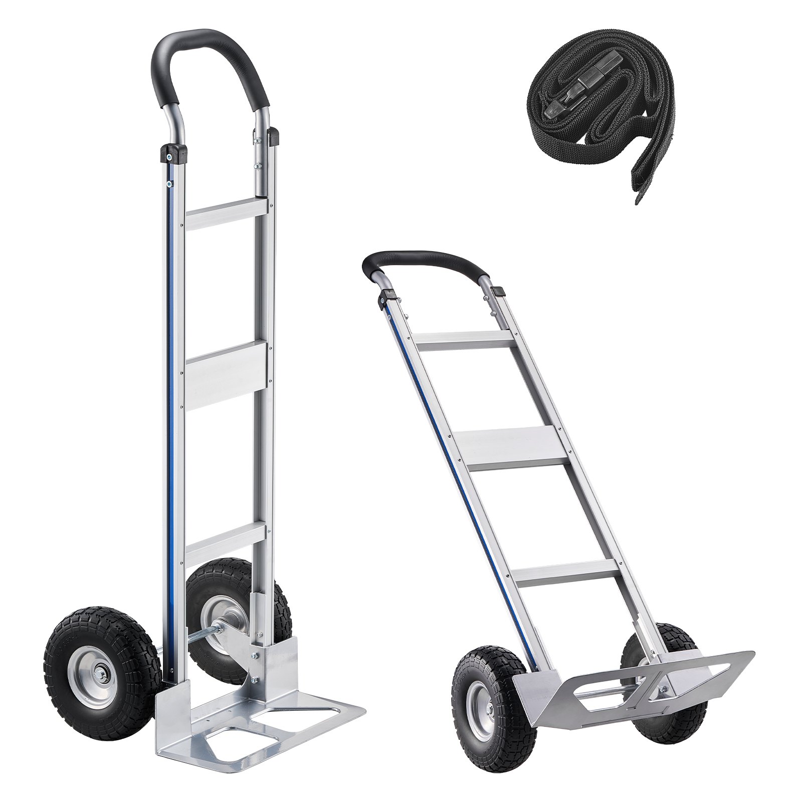 VEVOR Carretilla de Mano, Capacidad de Carga de 227 kg, Resistente, con Asa, de Aleación de Aluminio y Correa de Amarre, Apilable para Mudanzas, Oficinas y Almacenes, 480 x 500 x 1340 mm, Plata