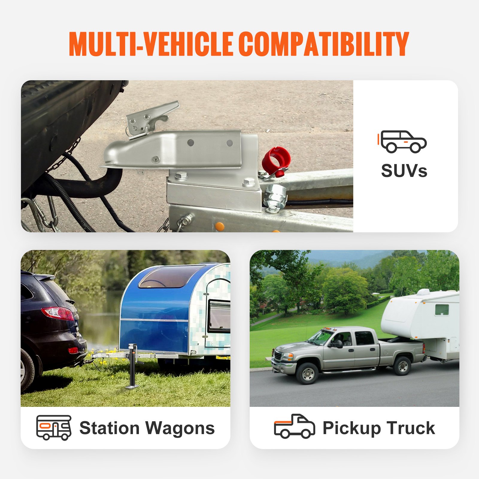 VEVOR Cabezal de Enganche para Remolque para Bola de Enganche Canal de 50,8 mm Carga de 2268 kg Acoplador de Lengüeta de Remolque Recto para Autocaravana, Furgoneta, SUV, Superficie Galvanizada