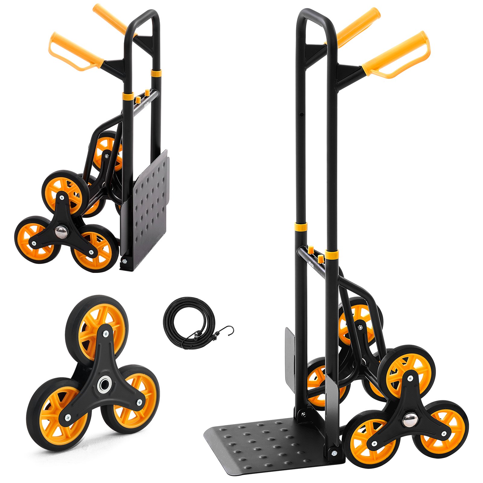 VEVOR Carretilla de Mano Plegable con Asa Telescópica, Carga Máxima 150 kg, Carro Sube Escaleras Resistente con 6 Ruedas y 2 Cuerdas, Marco de Acero al Carbono, para Hogar Oficina Compra y Almacén