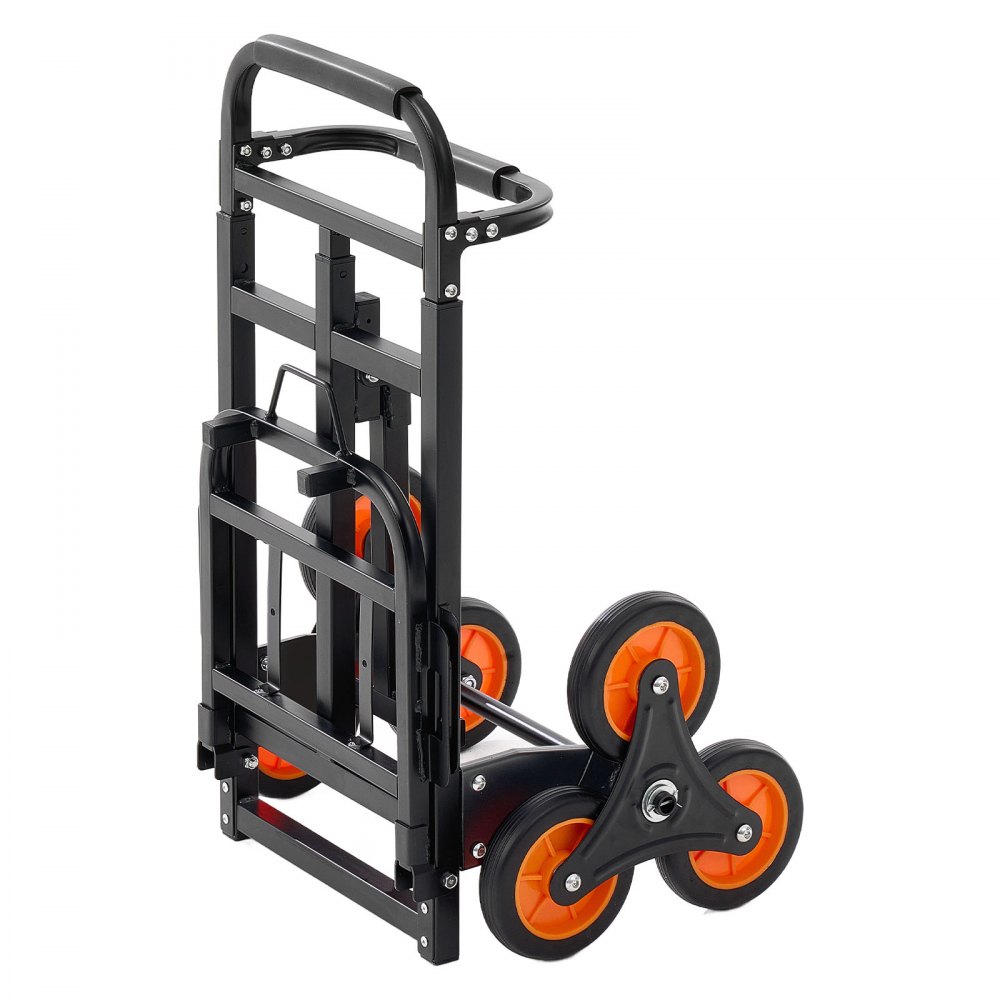 VEVOR Carretilla de Mano Plegable con Asa Telescópica, Carga Máxima 100 kg, Carro Sube Escaleras Marco Resistente de Acero al Carbono con 2 Cuerdas y 6 Ruedas, para Compra Hogar Almacén y Oficina