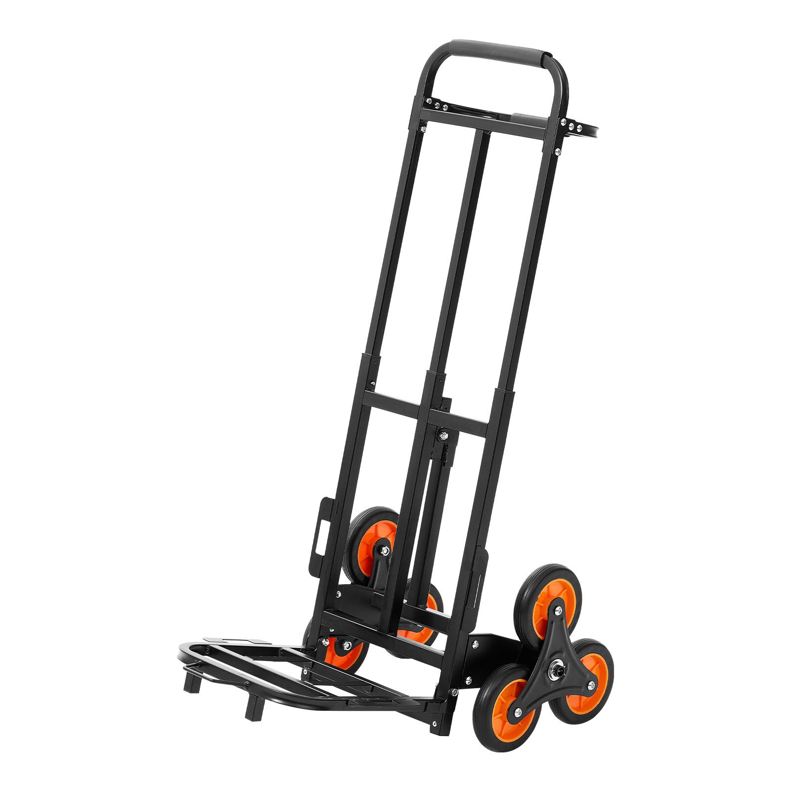 VEVOR Carretilla de Mano Plegable con Asa Telescópica, Carga Máxima 100 kg, Carro Sube Escaleras Marco Resistente de Acero al Carbono con 2 Cuerdas y 6 Ruedas, para Compra Hogar Almacén y Oficina