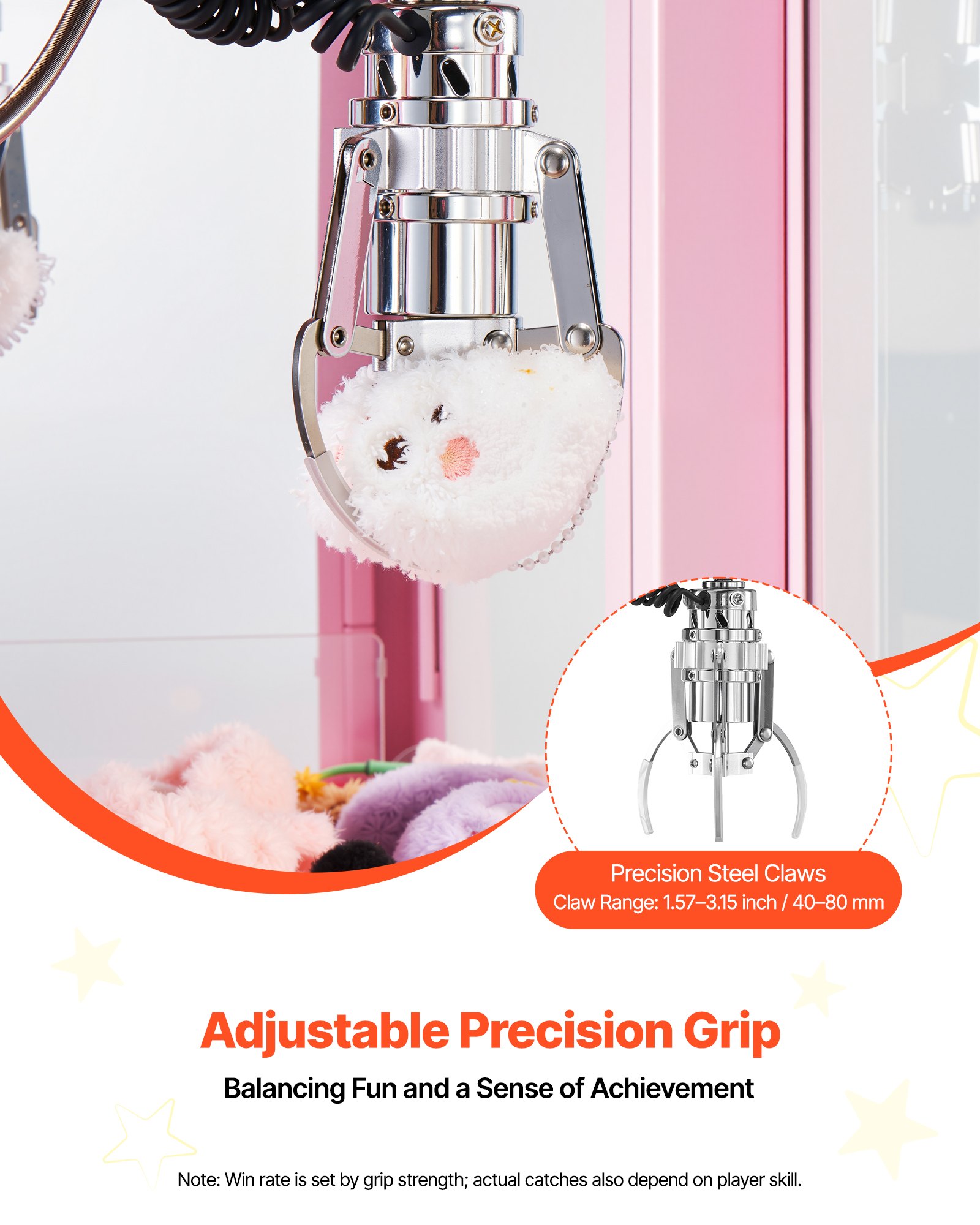 VEVOR Máquina de Garras de 30 W para Juegos de Feria, con Efectos de Luz y Sonido, Modo Garra de Acero, Compatible con Peluches de 40 a 80 mm, Ideal para Cines y Juegos Domésticos, Color Rosa