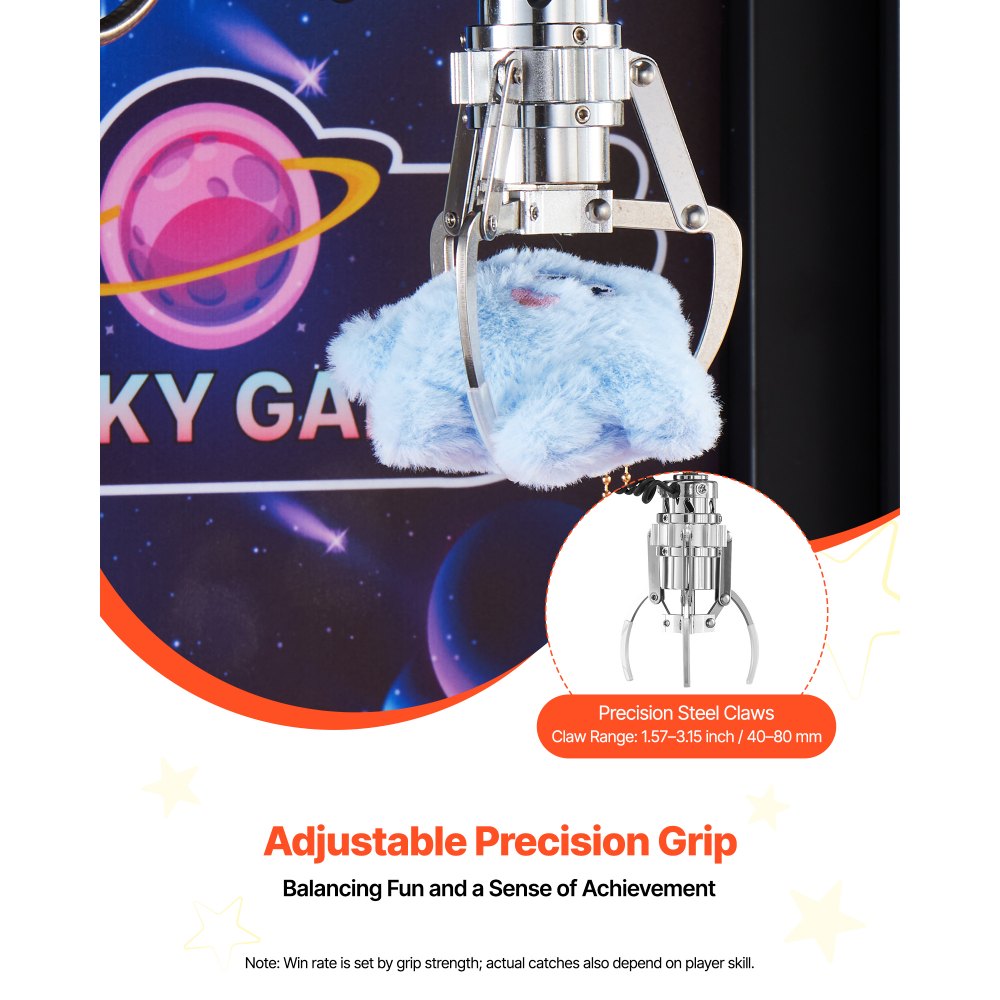 VEVOR Máquina de Garras 60 W para Juegos de Feria, con Efectos de Luz y Sonido, Modo Garra, Compatible con Peluches 40 a 80 mm, para Cines y Juegos Domésticos, Negro y Morado, 405 x 545 x 900 mm